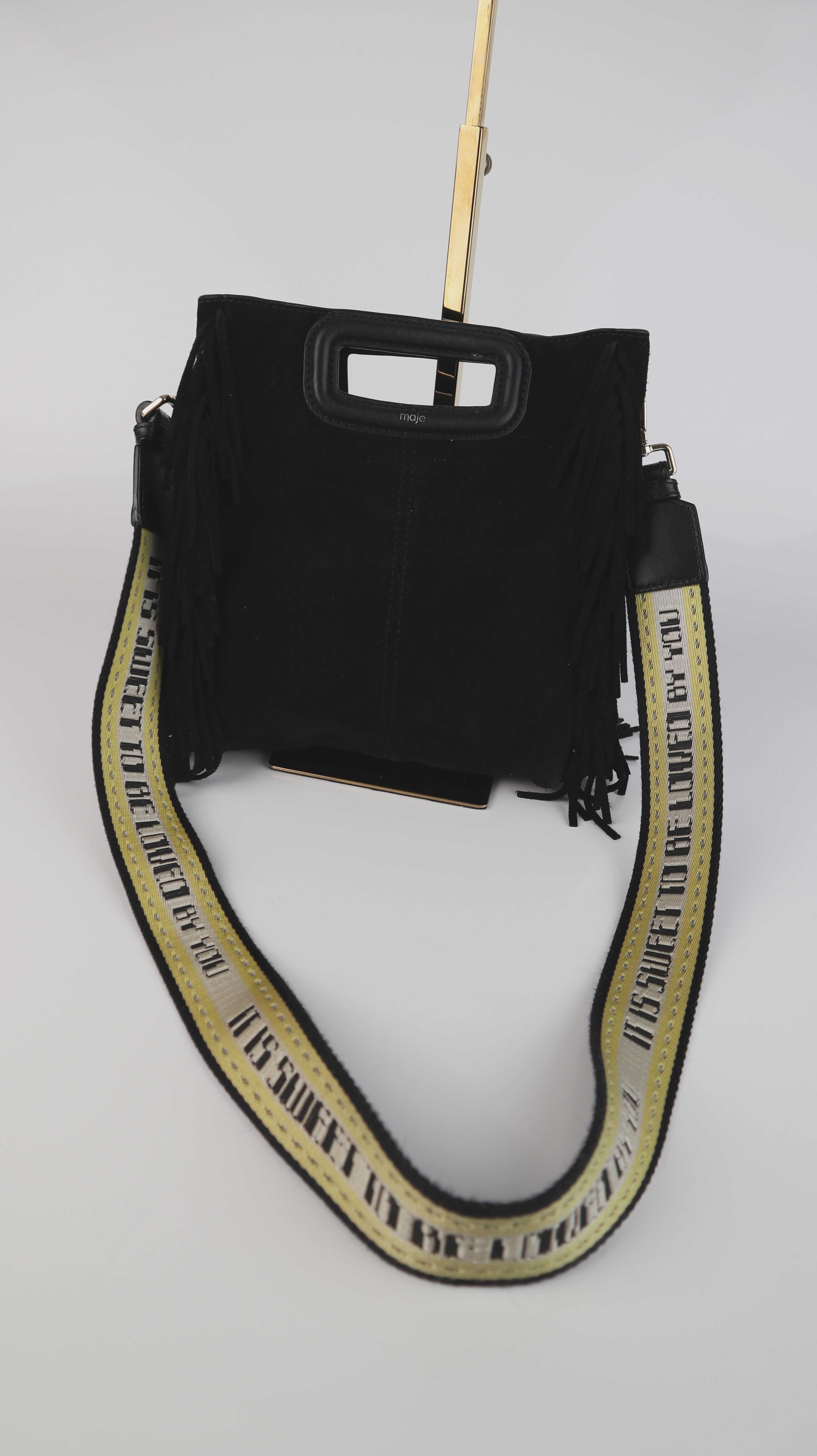 Maje Tasche Wildleder schwarz Fransen Fransentasche Umhängetasche