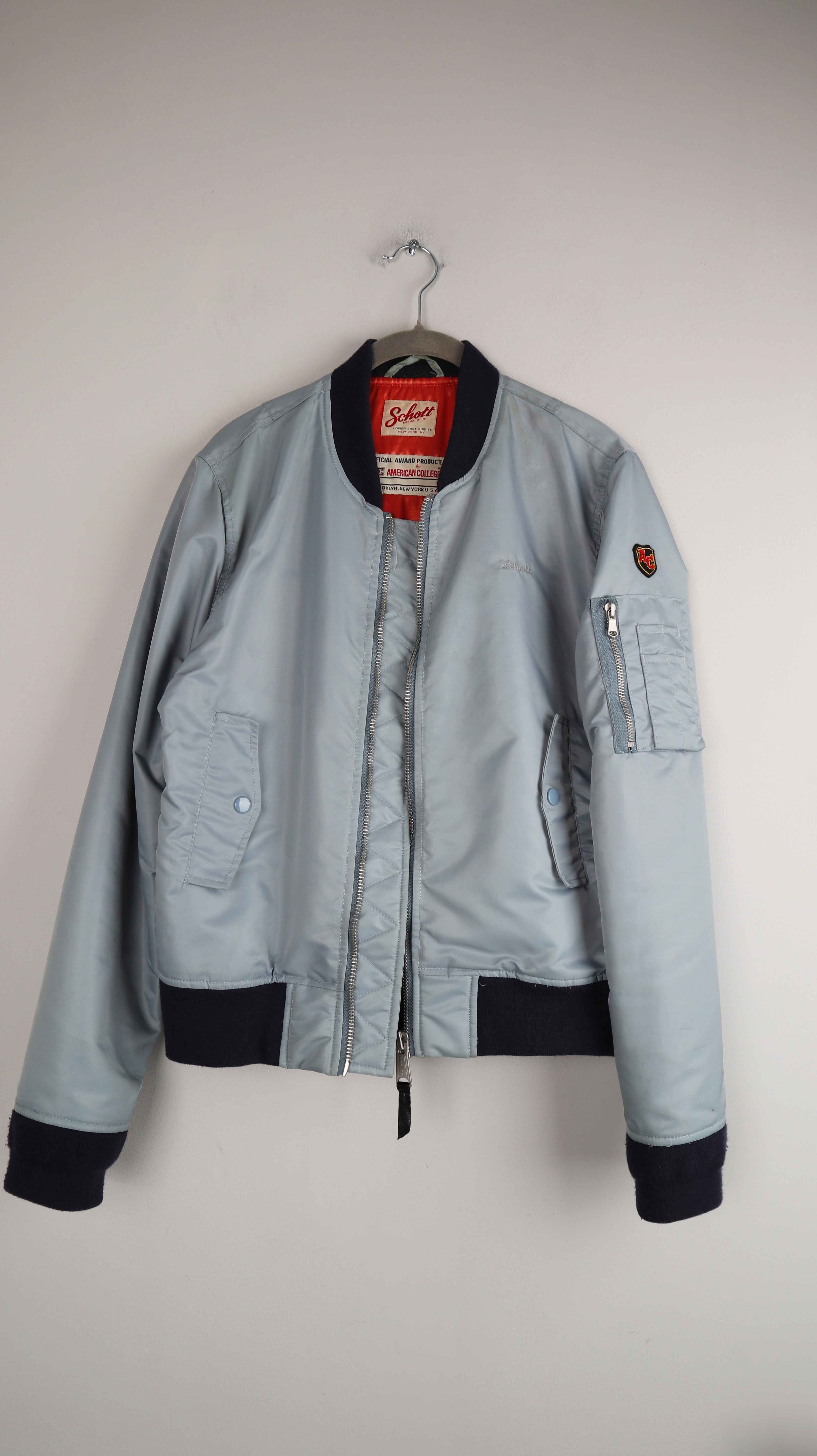 Schott NYC Jacke Blau Hellblau Bomber Bomberjacke 36 S