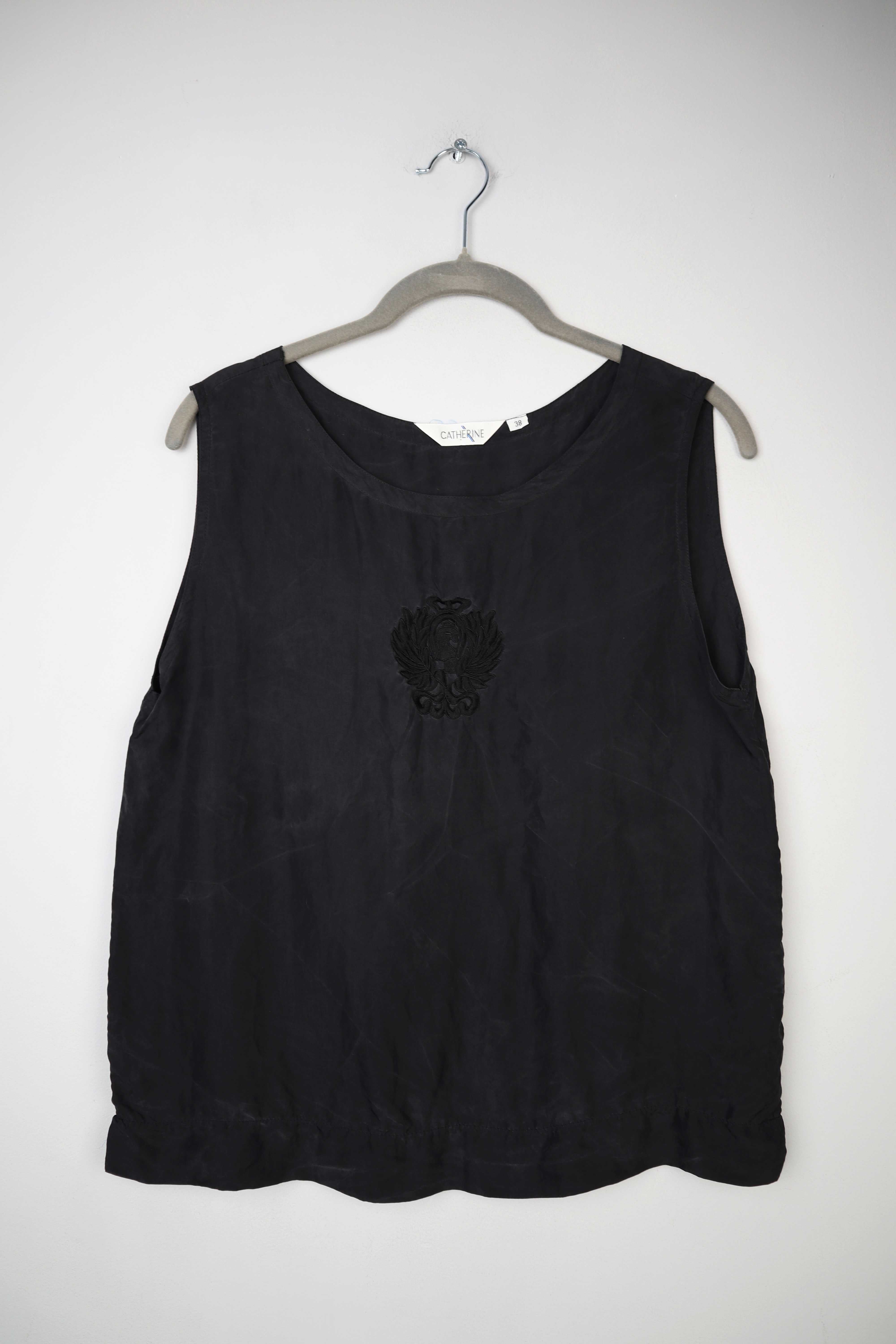 Catherine Top Shirt Seide schwarz 38 M Silk true Vintage bestickt