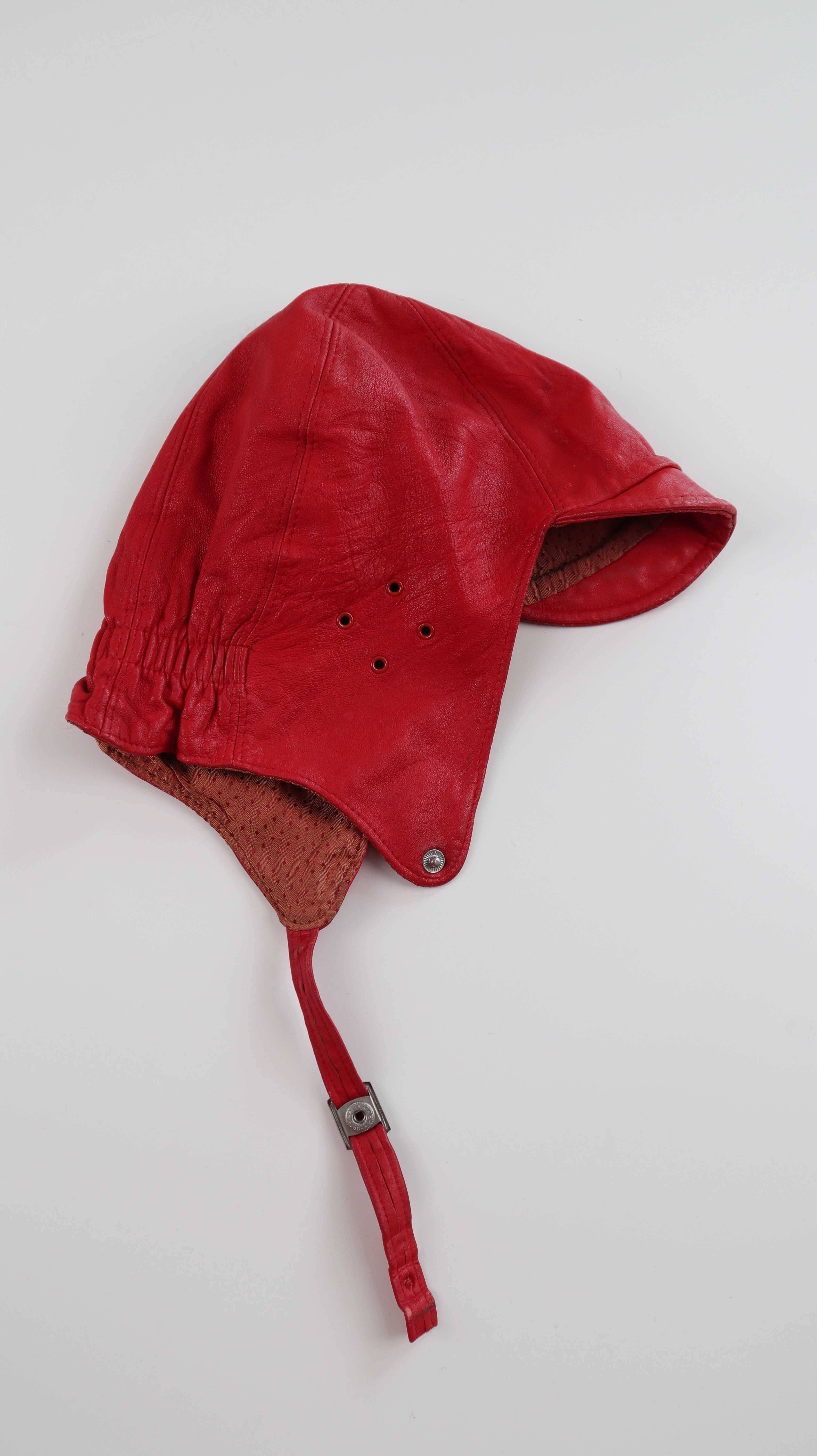 Fliegermütze Leder rot Vintage Pilotenmütze Motorradmütze Oldtimermütze M