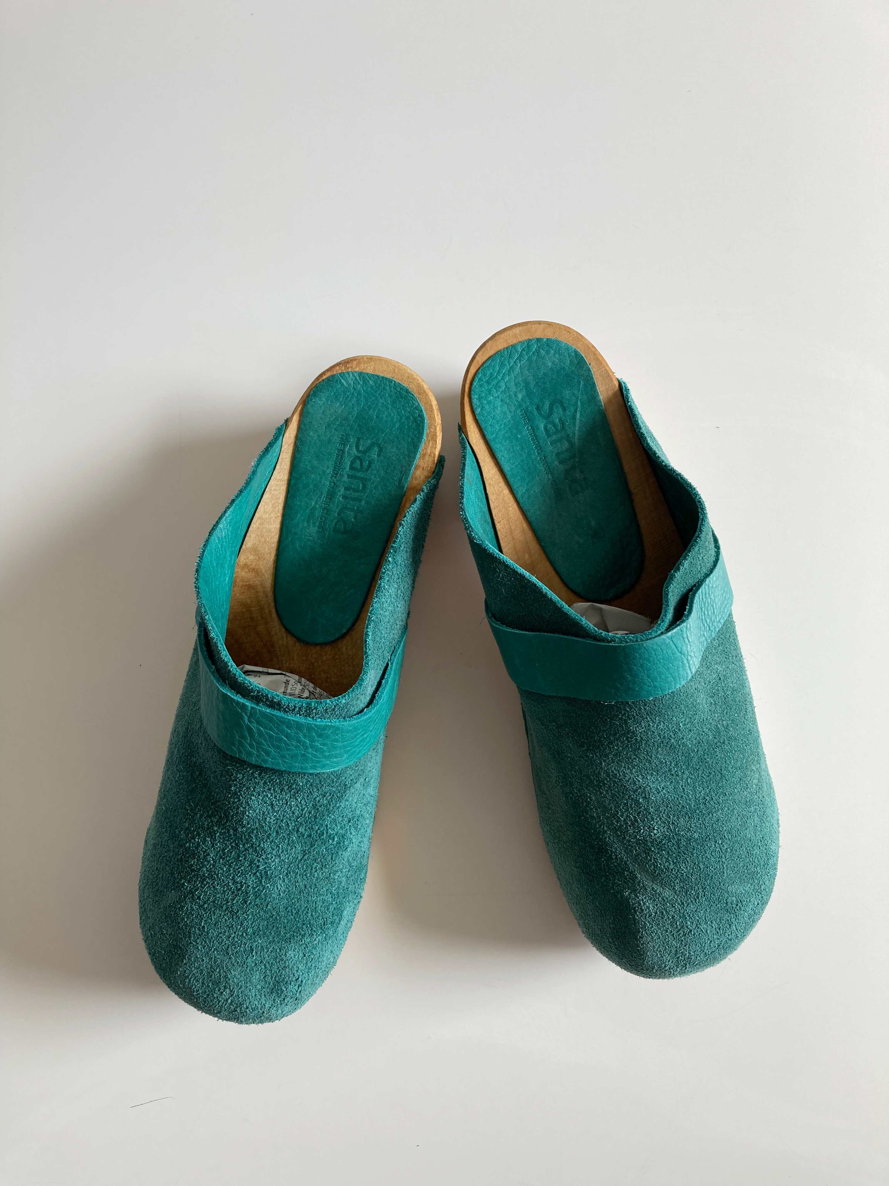 Sanita Clogs Türkis Wildleder 38 Slipper Schwedenschuhe Grün