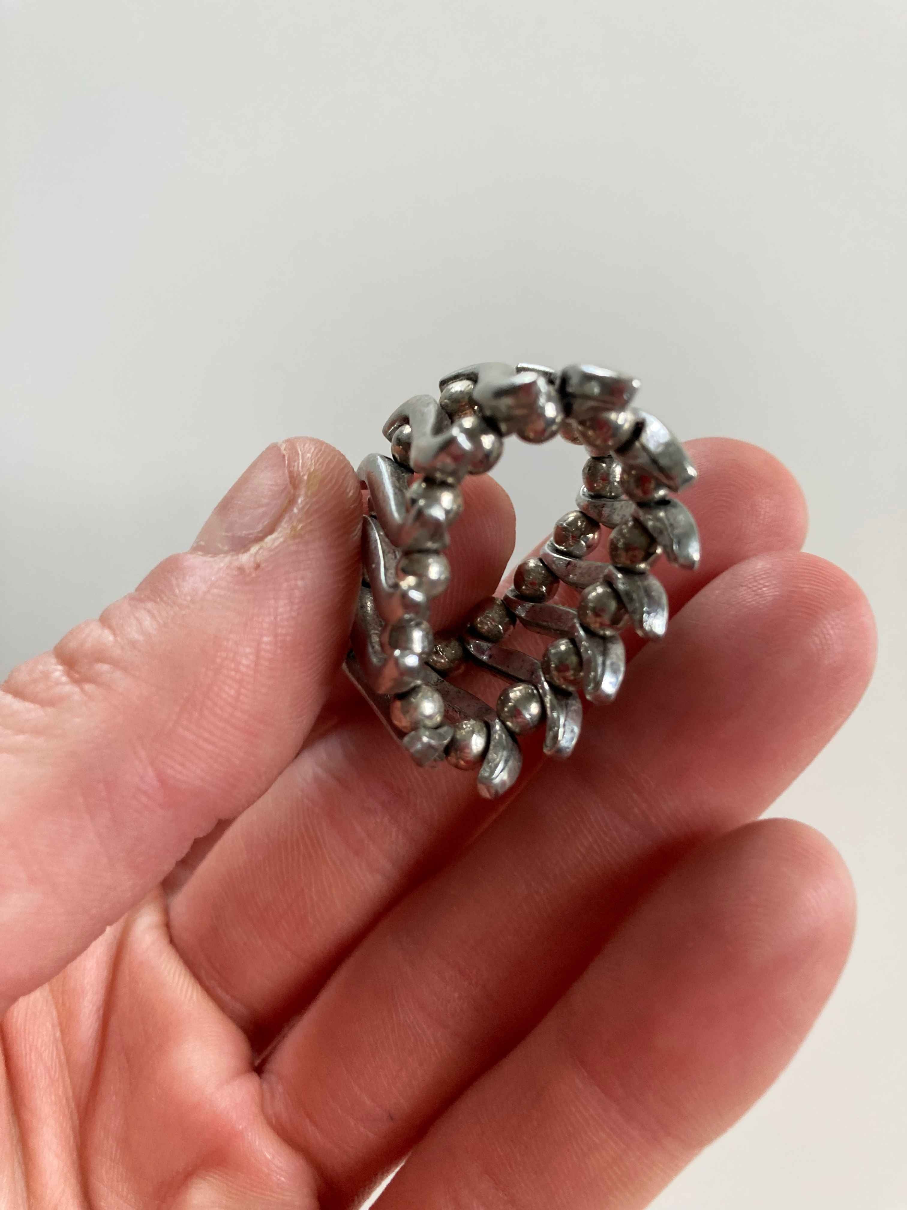 90s Ring silber waves chrom Perlen flexibel