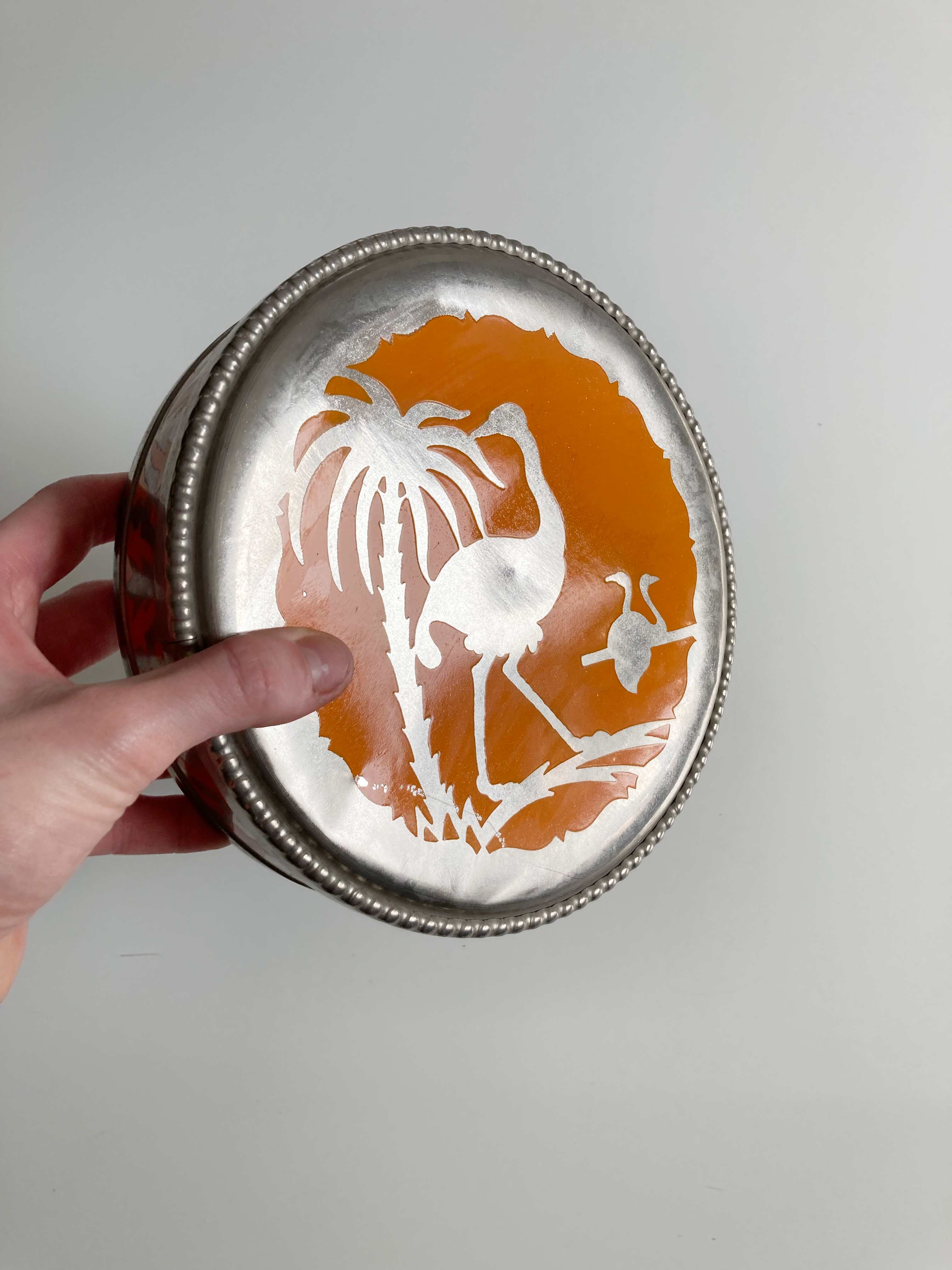 True Vintage Dose Metalldose Vögel Silber Orange 70er Aufbewahrungsdose