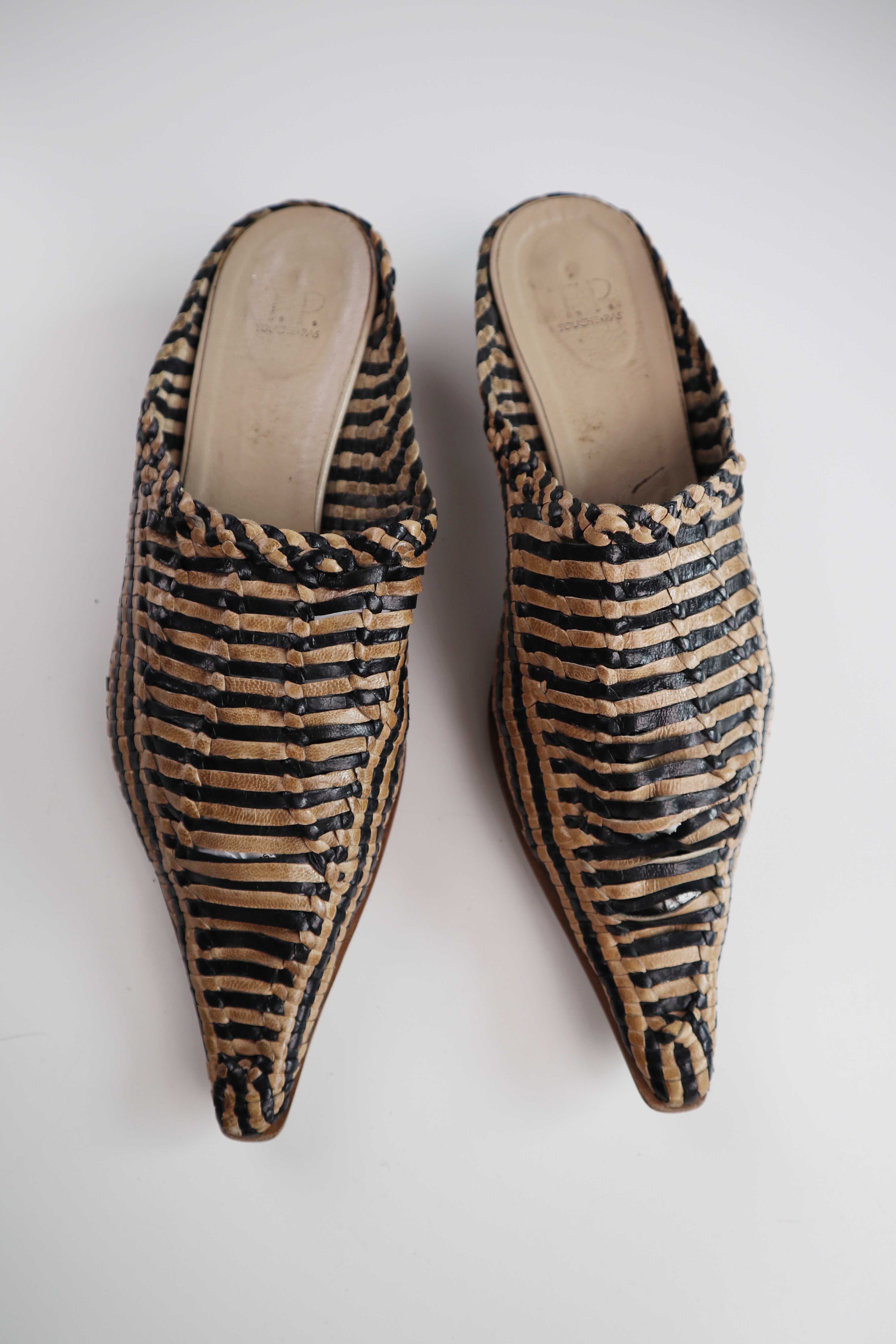 Italienische Slipper Braun geflochten Lederslipper 39 T.P. Bohemian