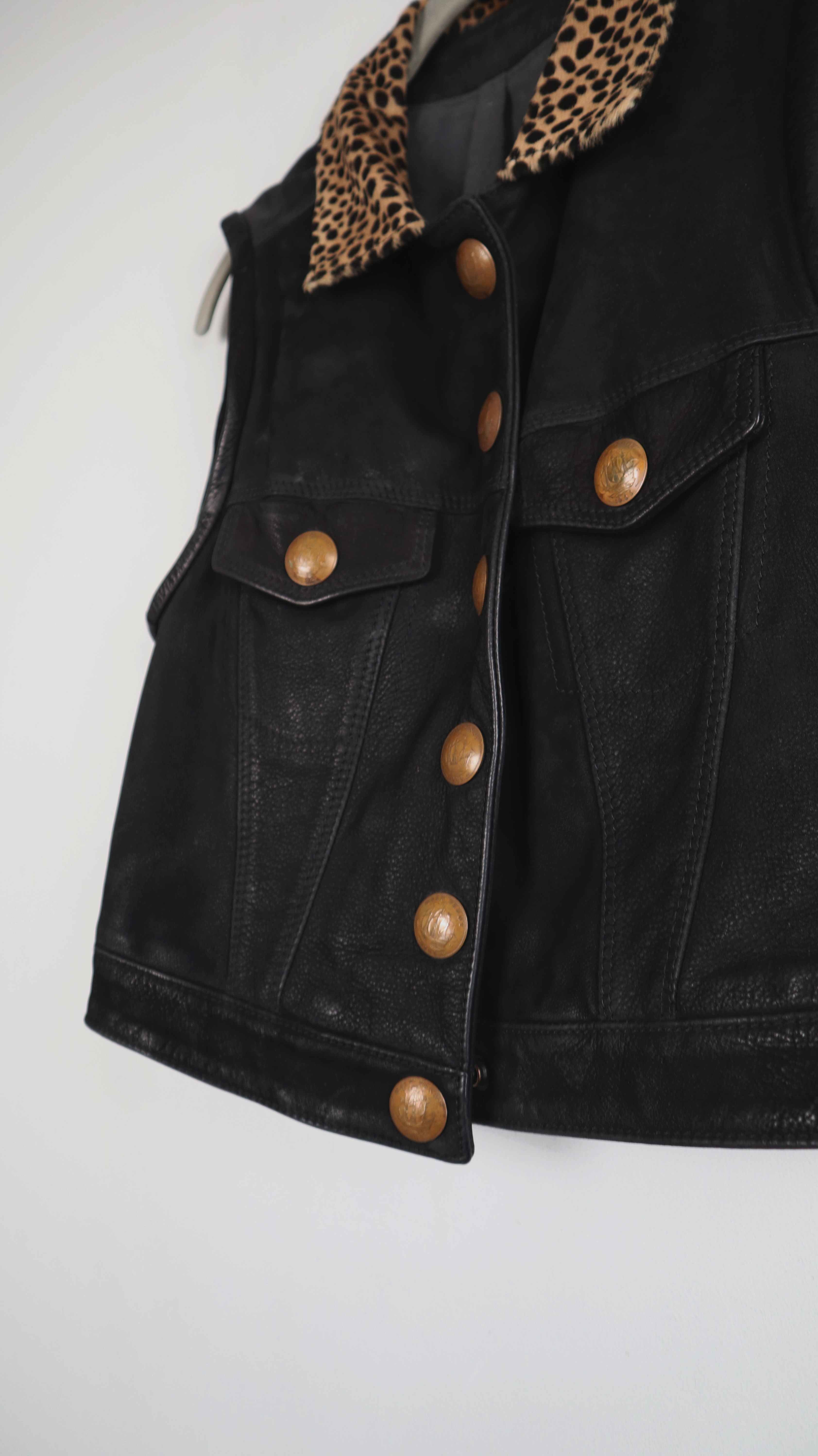 Pyrate Style Weste Lederweste schwarz 36 S Leo Leopardenmuster