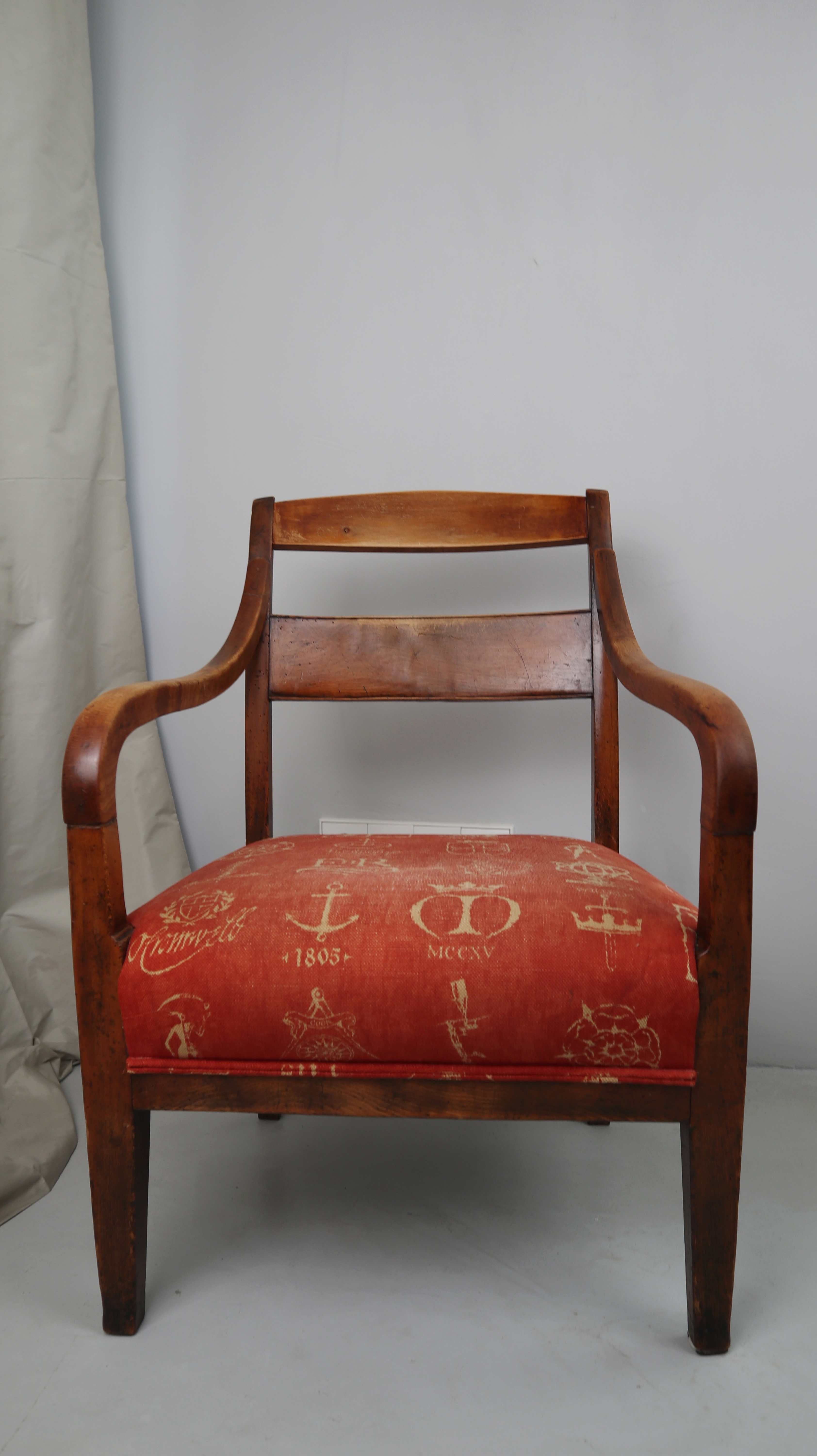 Stuhl Polsterstuhl Armlehne Regency Federpolsterung Rot Braun Holzstuhl Biedermeier