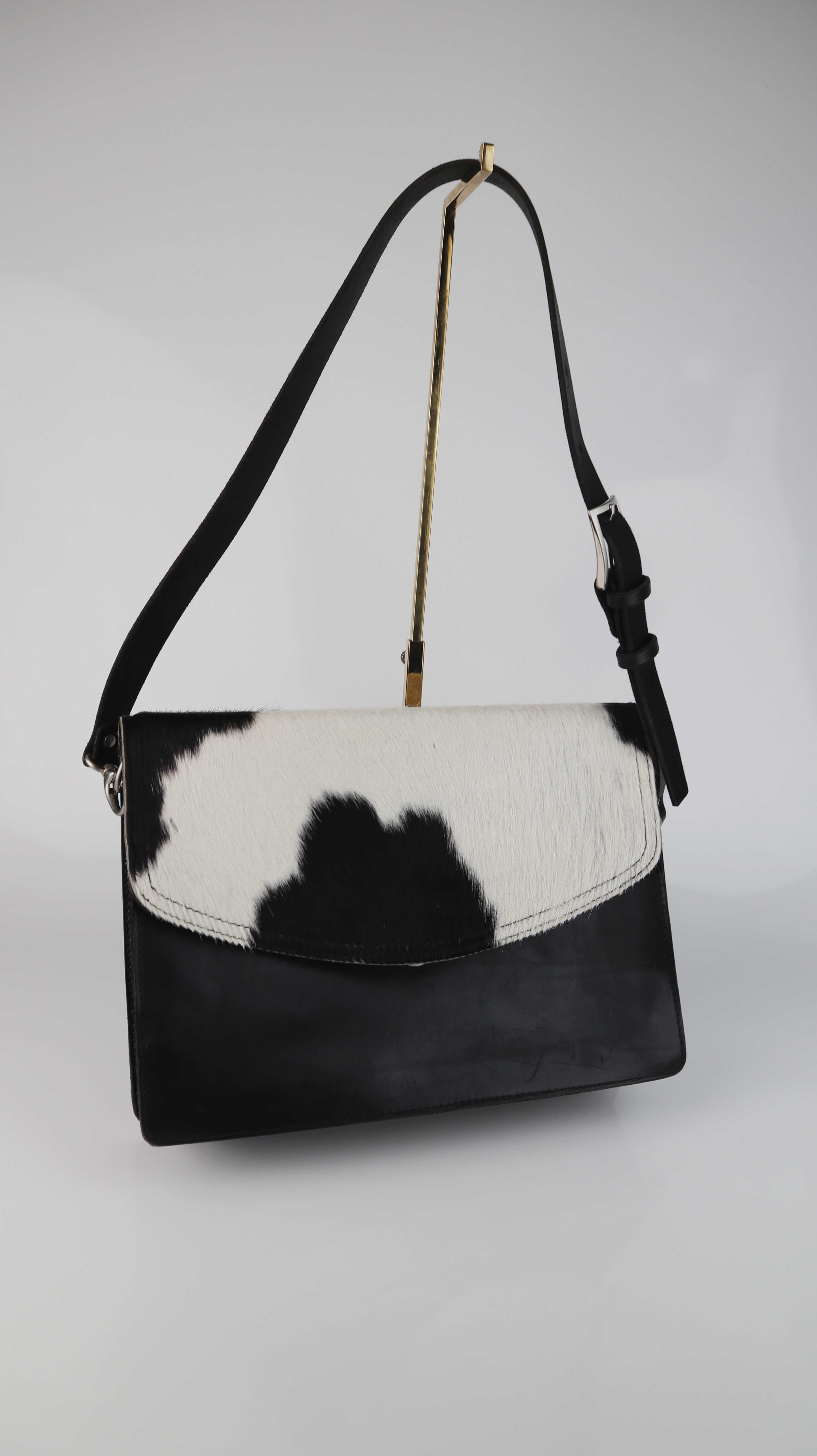 Schultasche Ledertasche Kuh Kuhtasche schwarz weiß Messengertasche