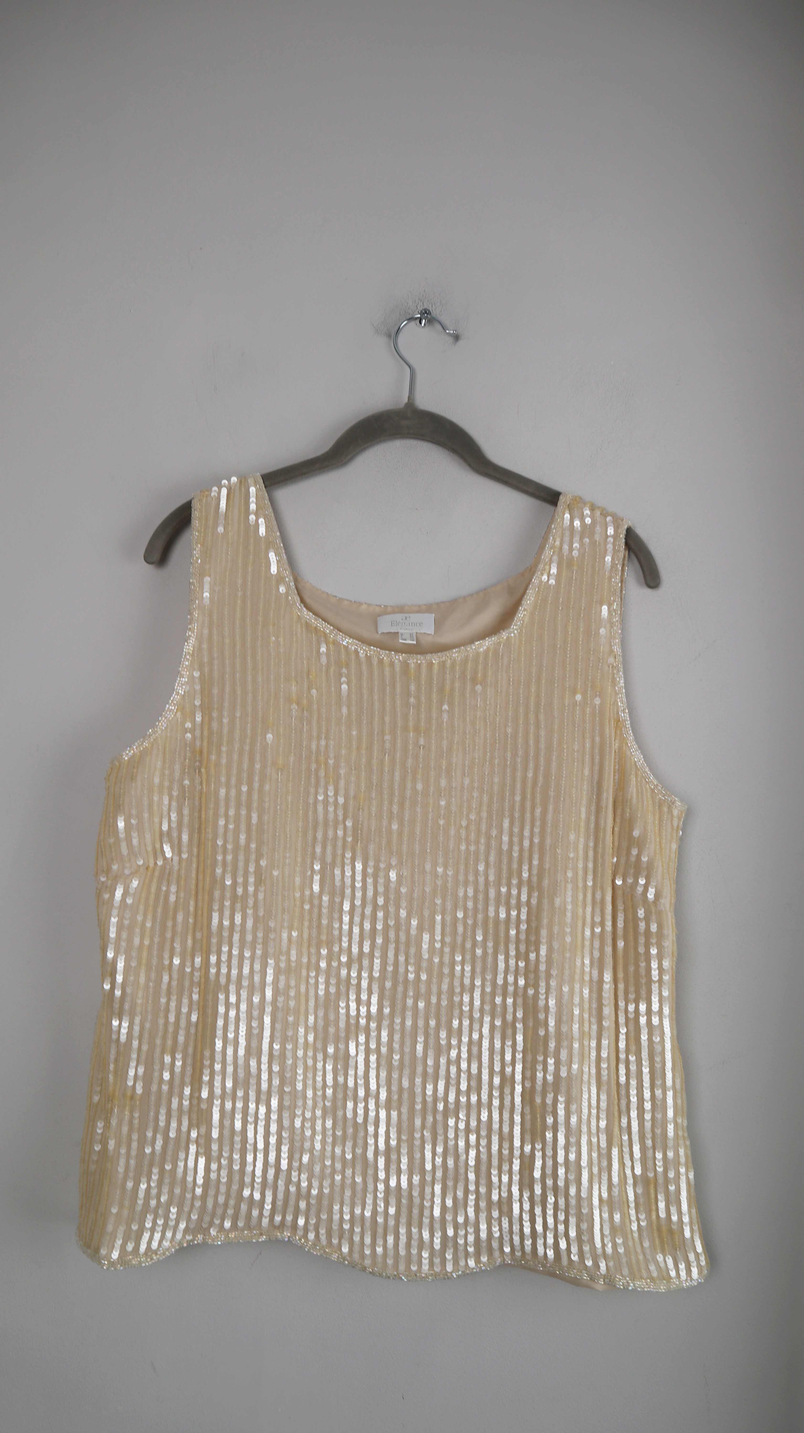 Elegance Paris Top Creme Beige 44 Pailetten Pailettentop Glitzer
