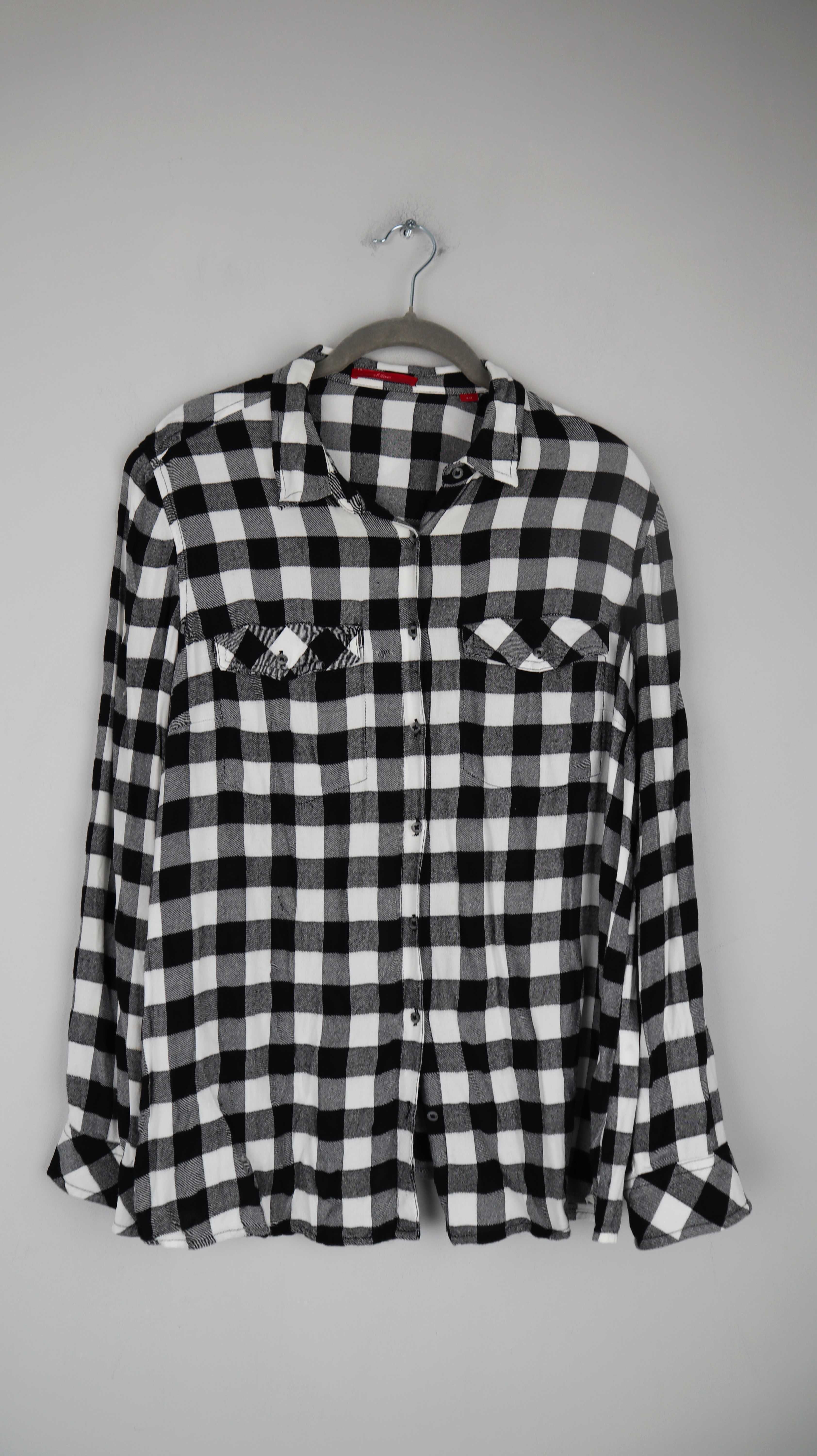 S. Oliver Bluse schwarz weiß 40 L kariert 42 XL Holzfällerhemd