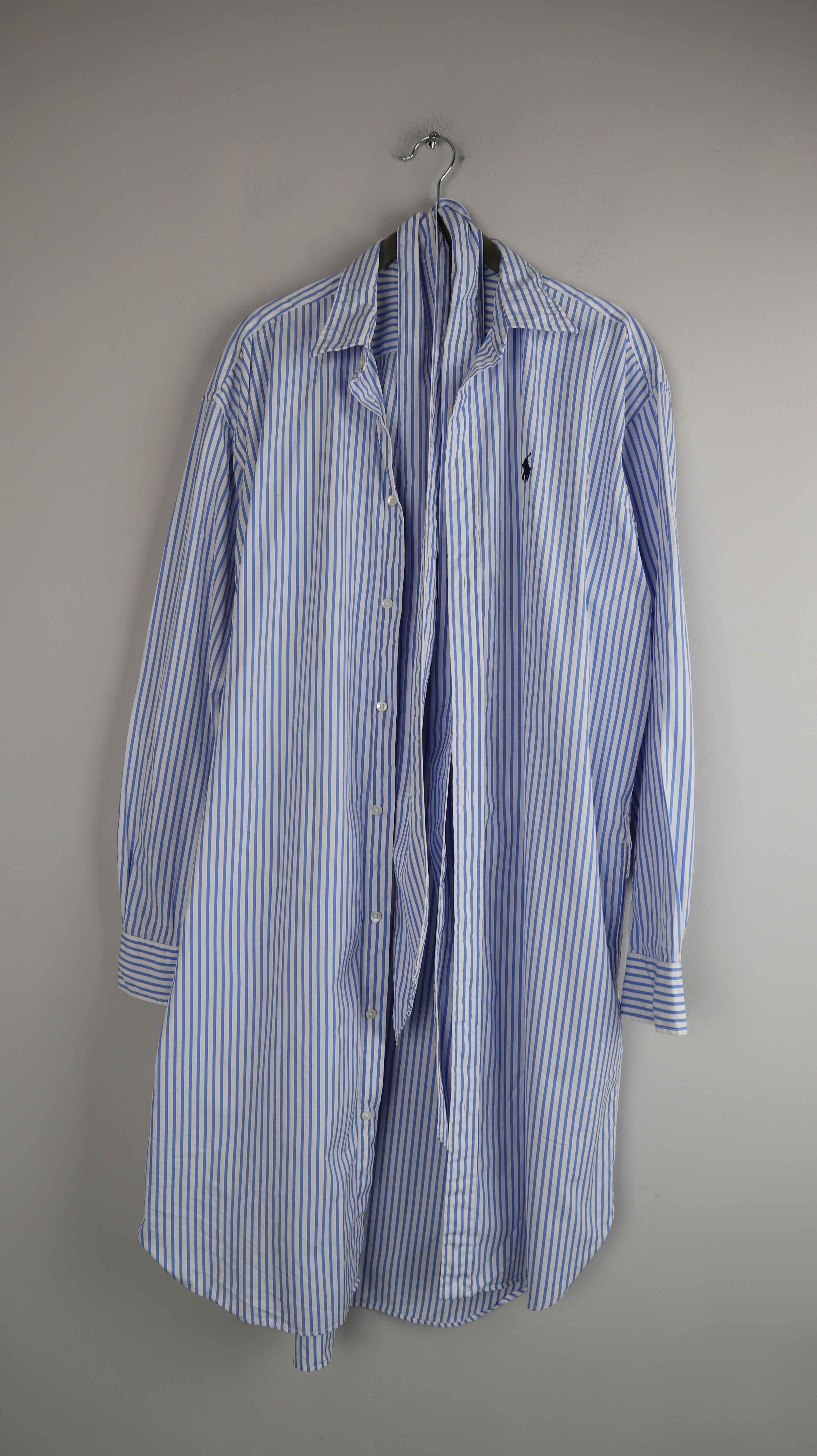 Ralph Lauren Hemdkleid lang blau weiß 42 XL gestreift Hemd Shirt Midi Midikleid