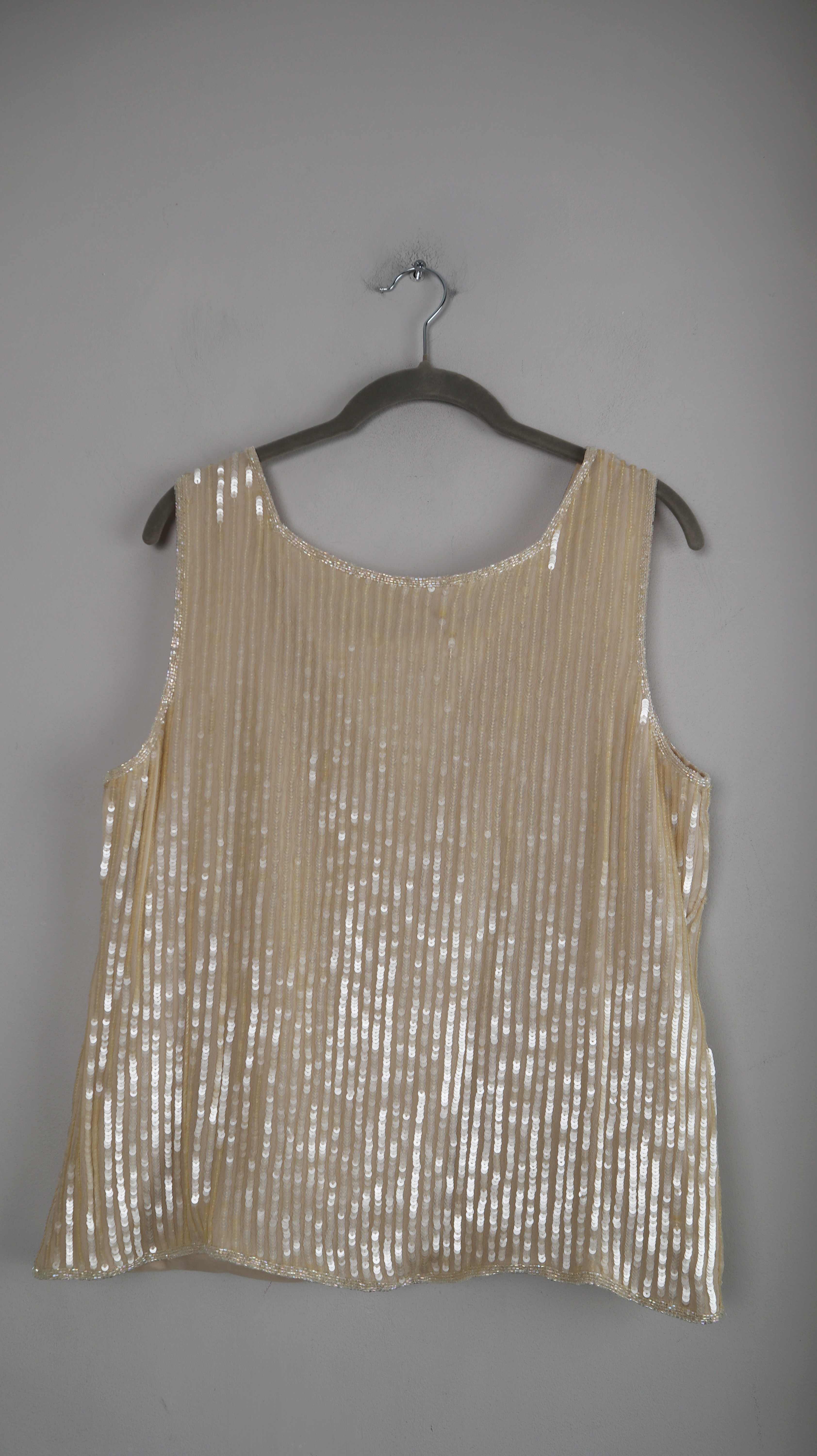 Elegance Paris Top Creme Beige 44 Pailetten Pailettentop Glitzer