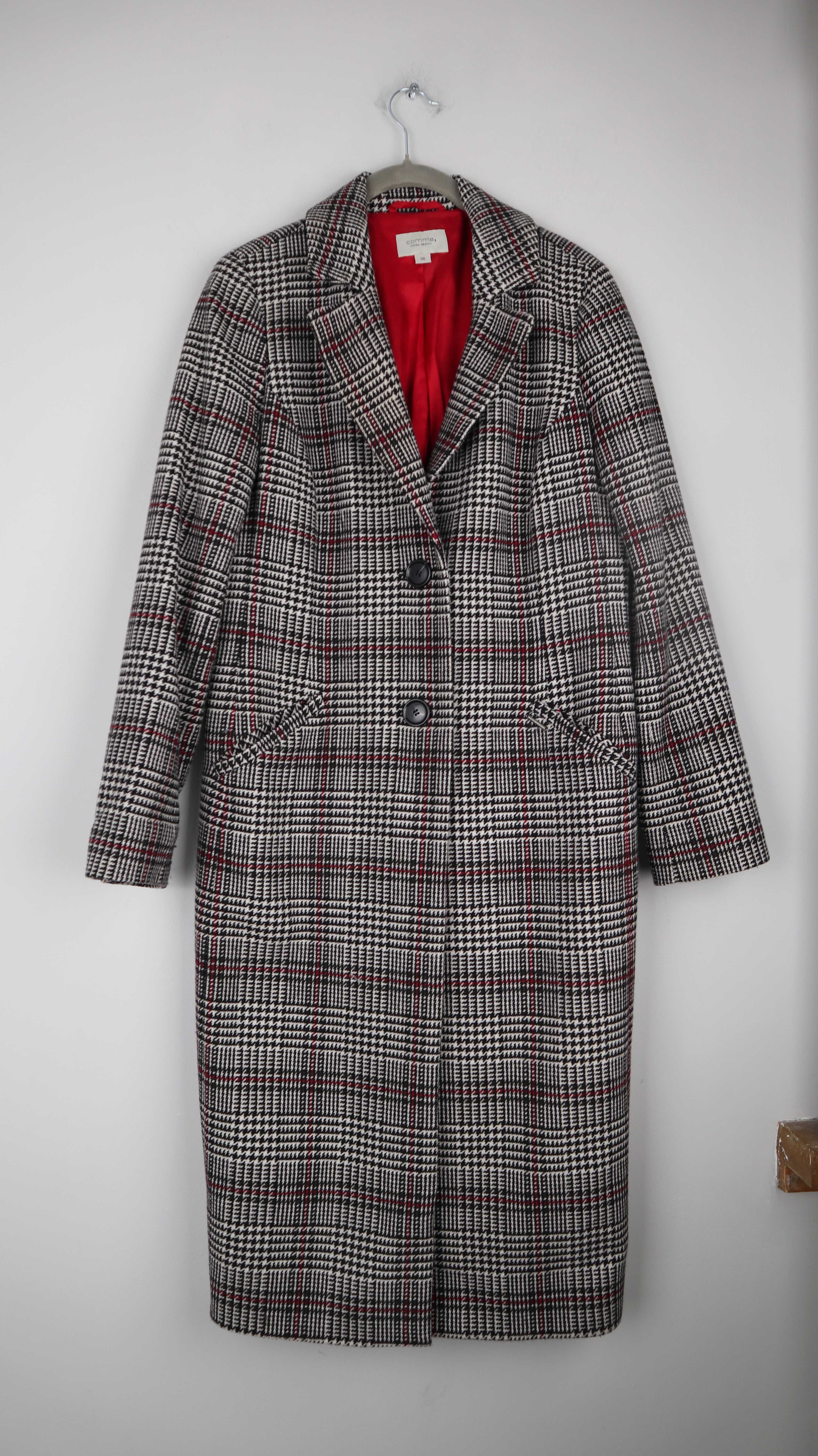 Comma Blazer schwarz weiß Mantel lang 36 S Wolle Wollmantel