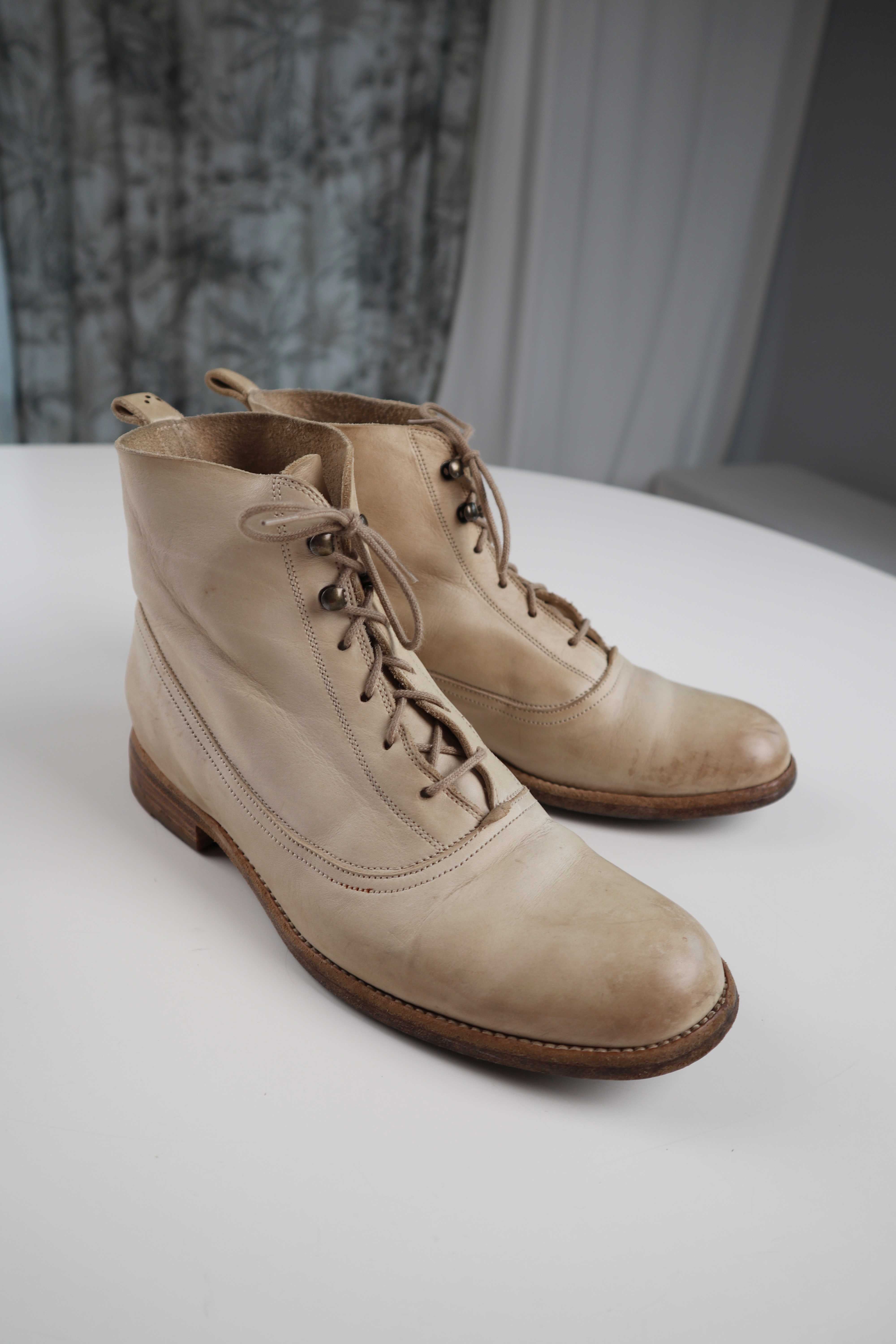 Sartore Paris Stiefel Stiefeletten Beige 37 Schnürschuhe Schnürstiefel Lederstiefel