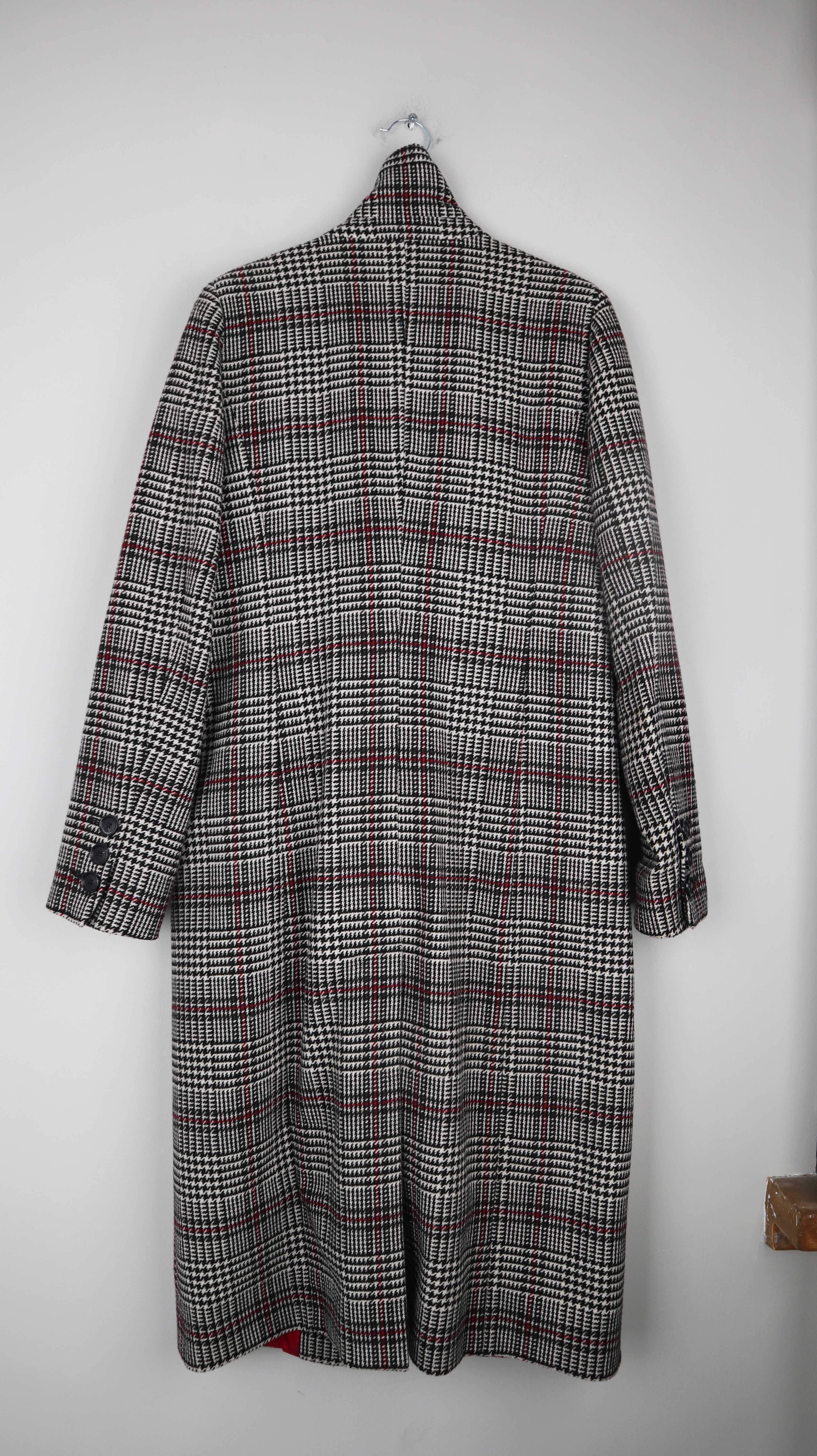 Comma Blazer schwarz weiß Mantel lang 36 S Wolle Wollmantel