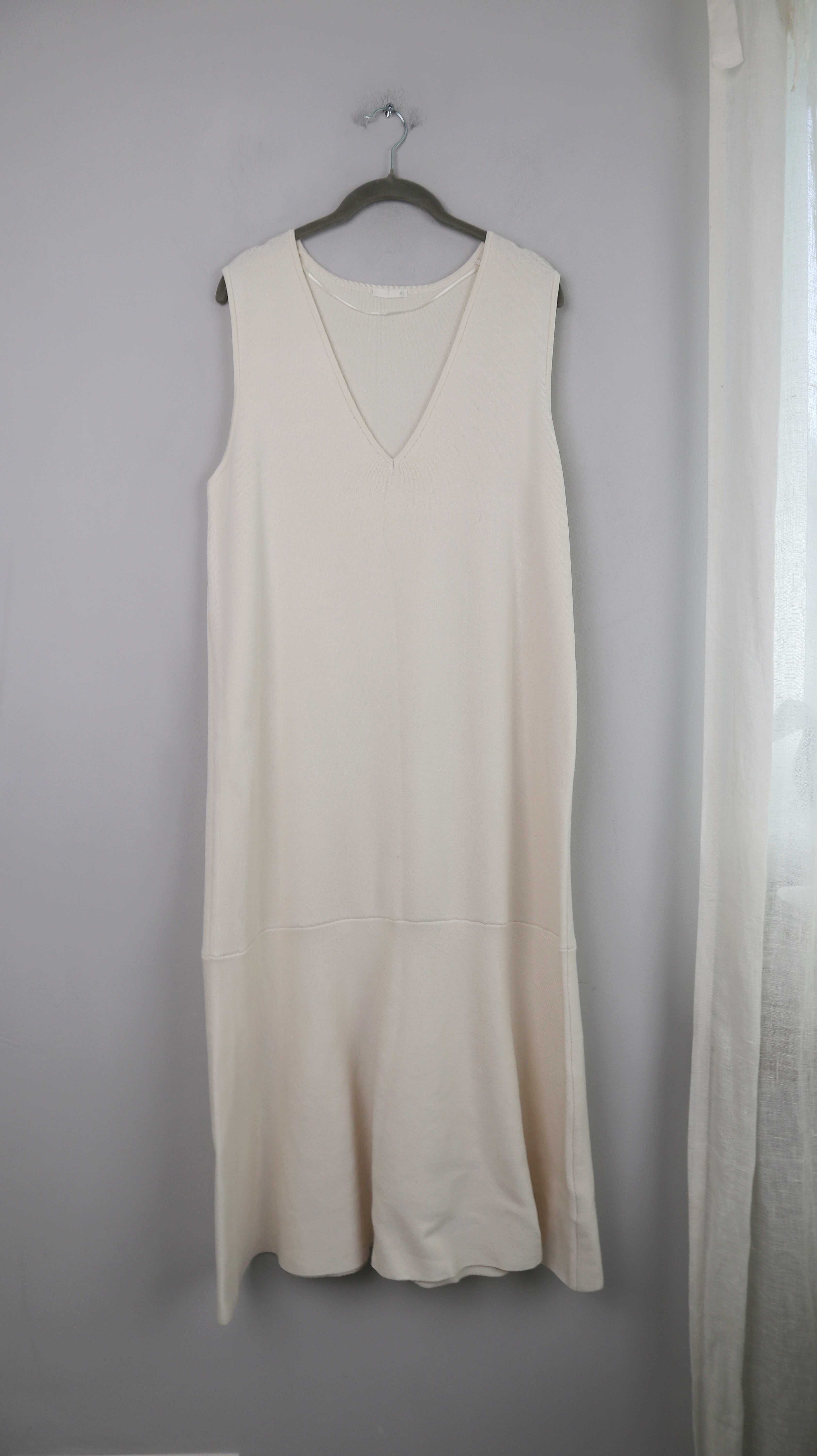 Japan Kleid Maxi Maxikleid Creme Beige XL basic einfarbig V-Ausschnitt