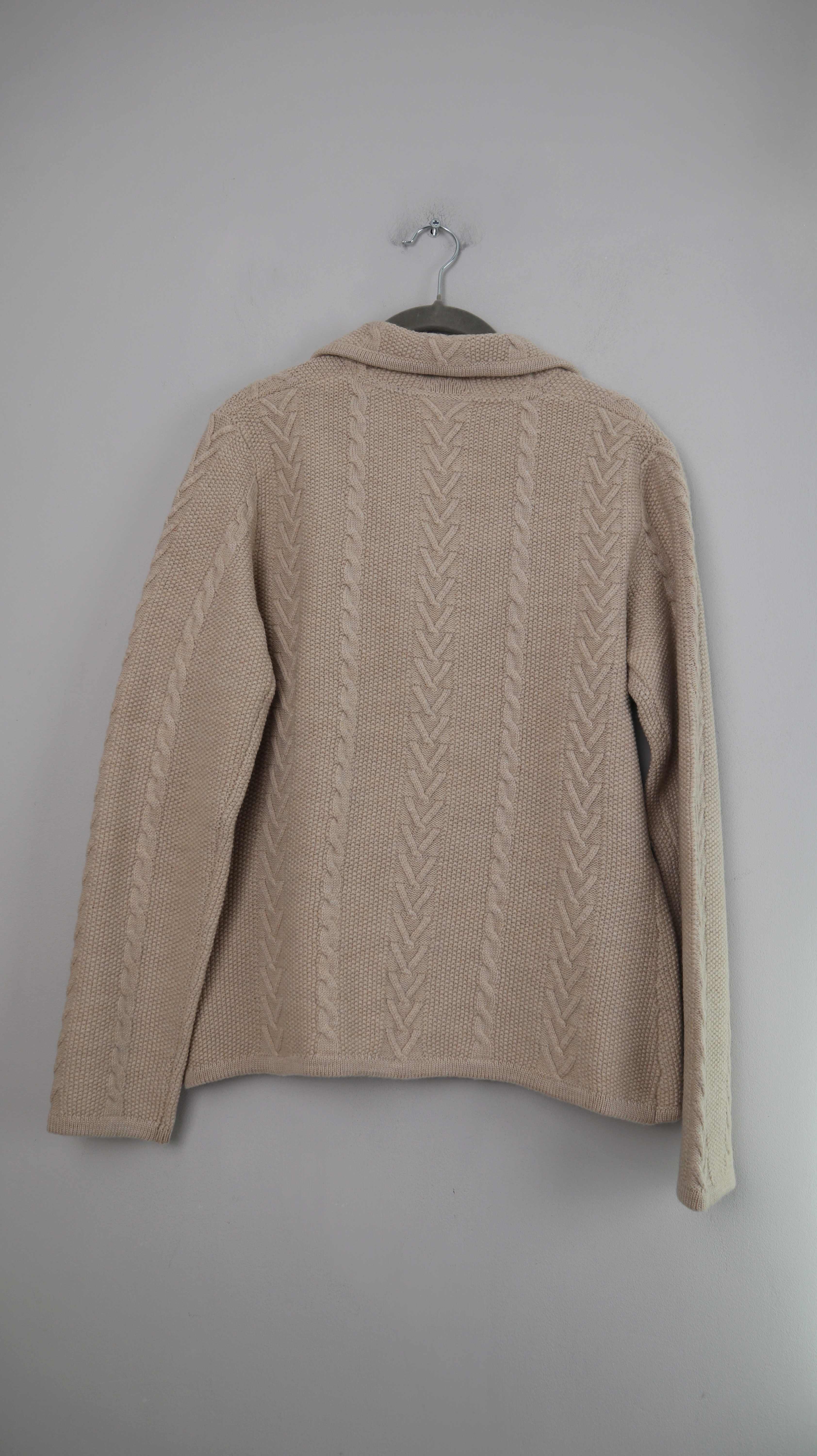 Brigitte von Boch Strickjacke Creme Beige Zopfmuster 40 L Wolle Wollstrickjacke