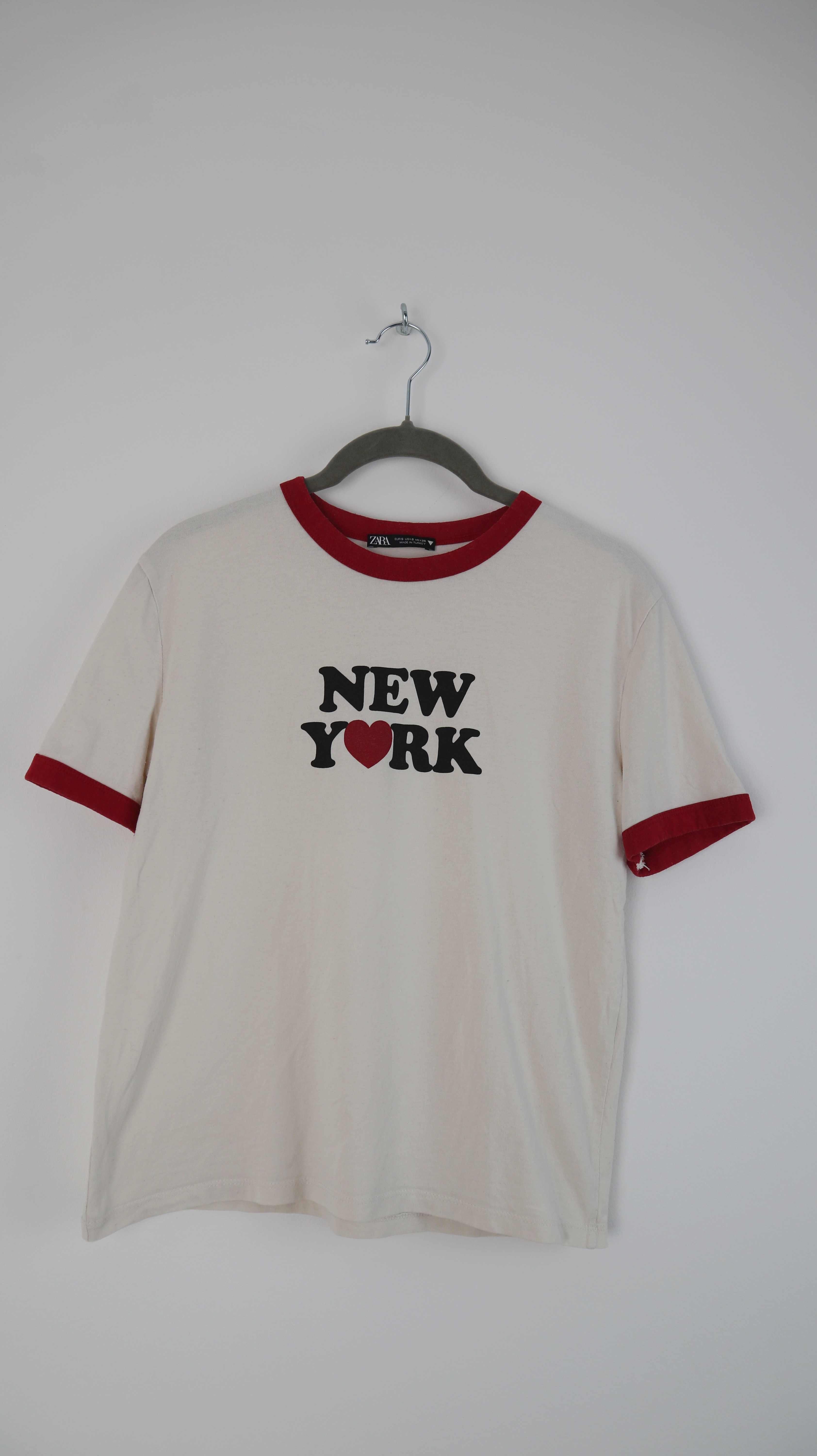 Zara New York Shirt weiß rot 36 S babytee slim