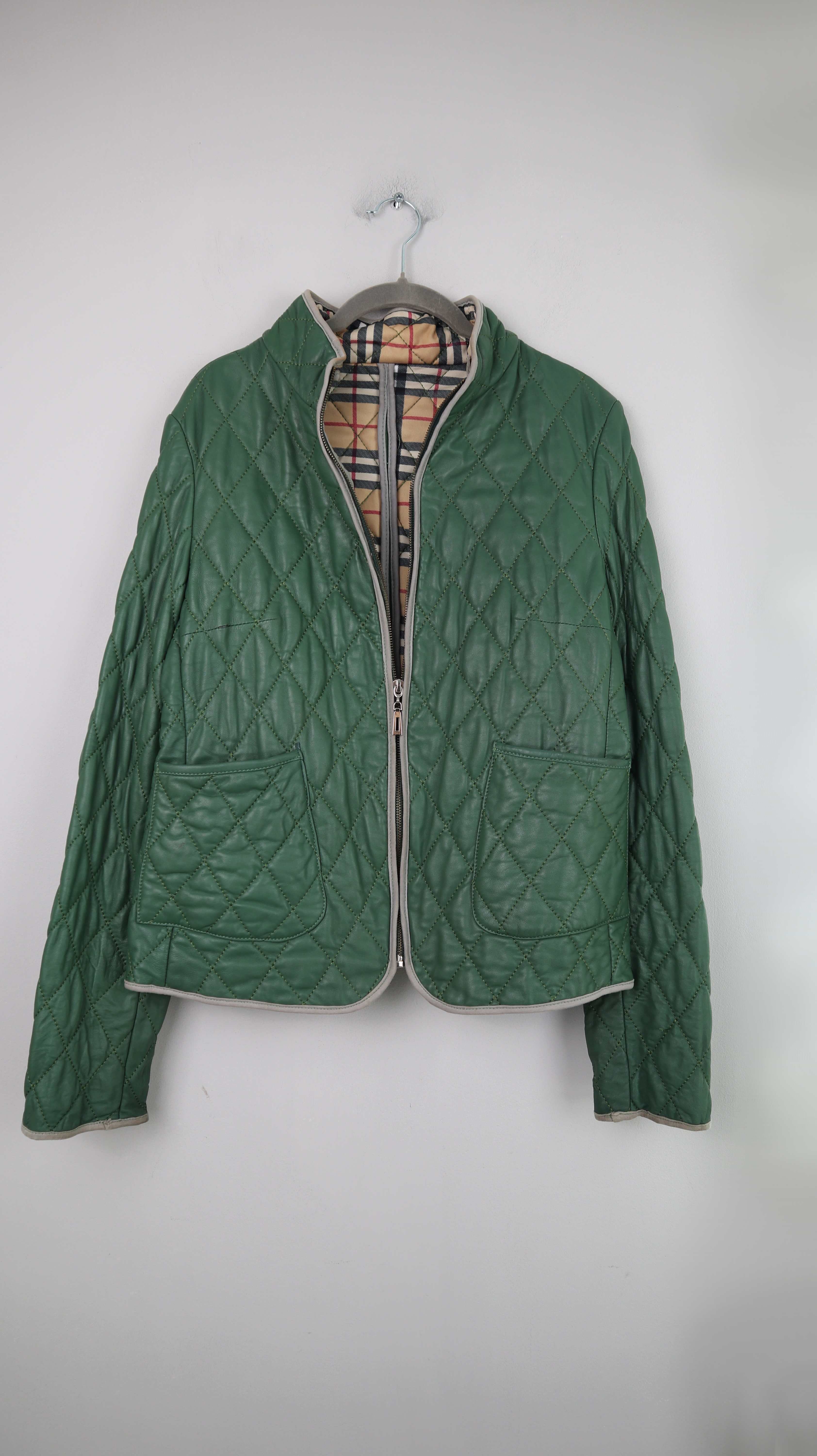 Lederjacke Grün 38 M gesteppt Leder basic Blazer Burberry