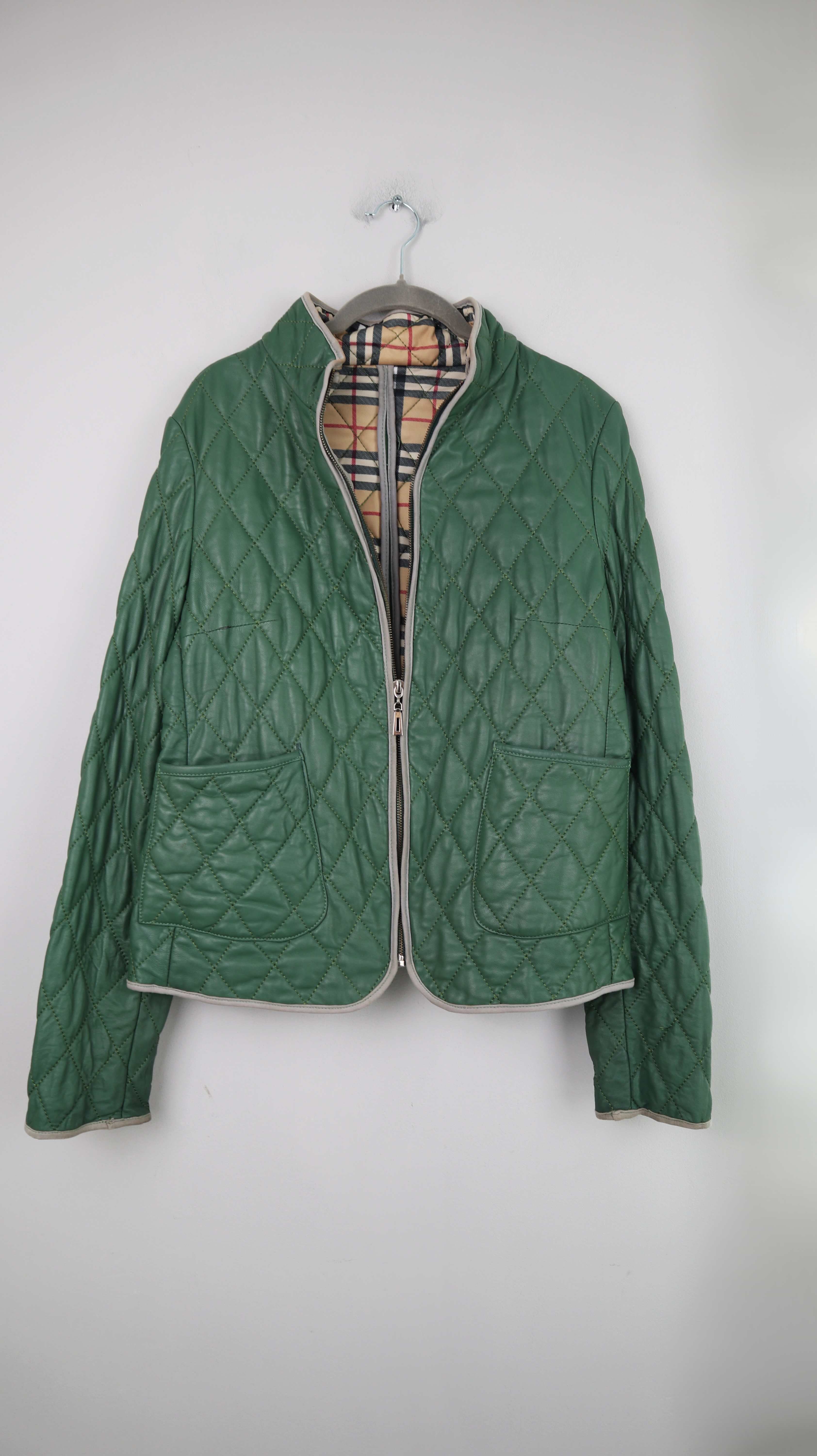 Lederjacke Grün 38 M gesteppt Leder basic Blazer Burberry