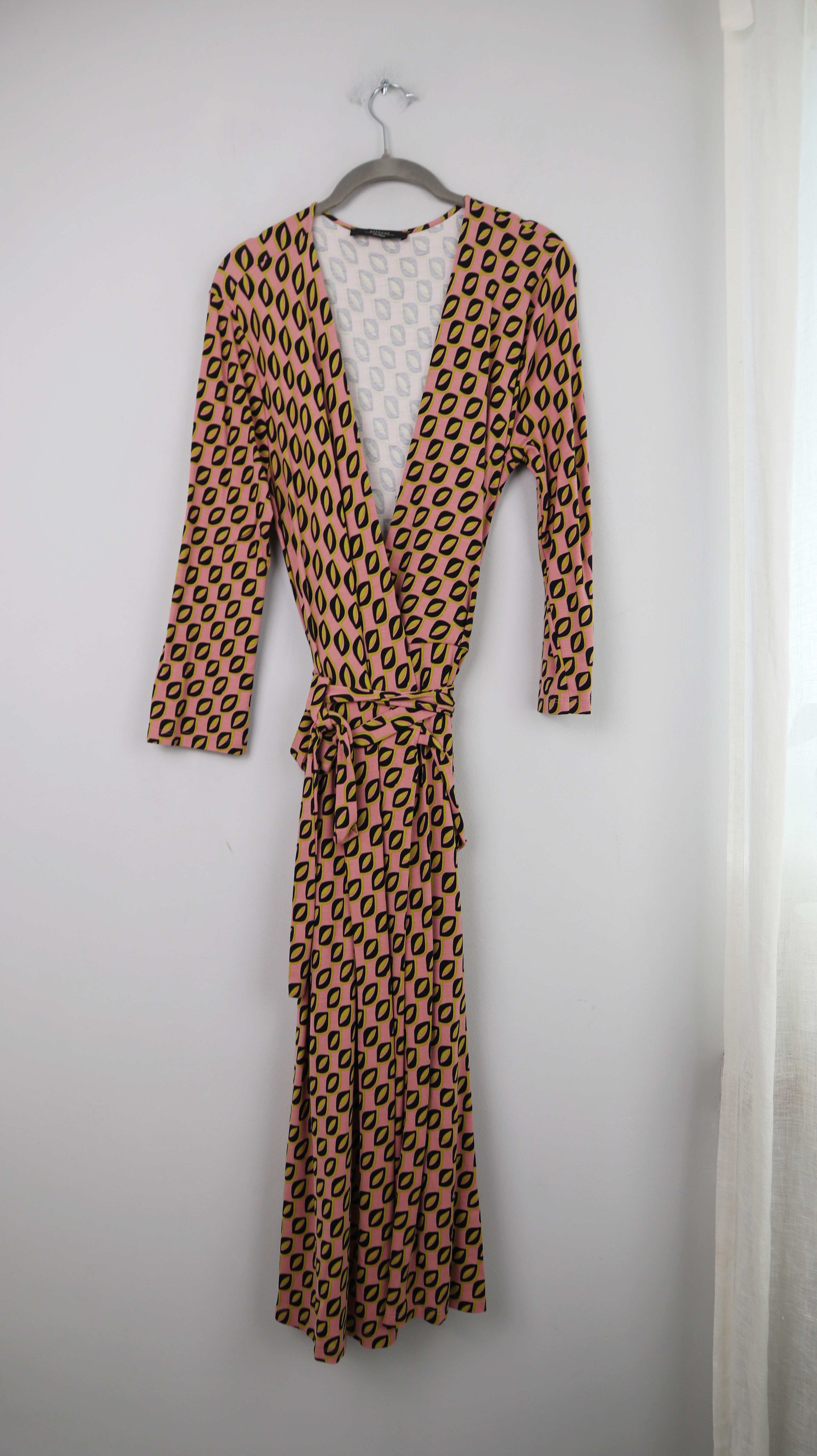 Max Mara Kleid Wickelkleid rosa grün schwarz 40 L Midi Midikleid geometrisch