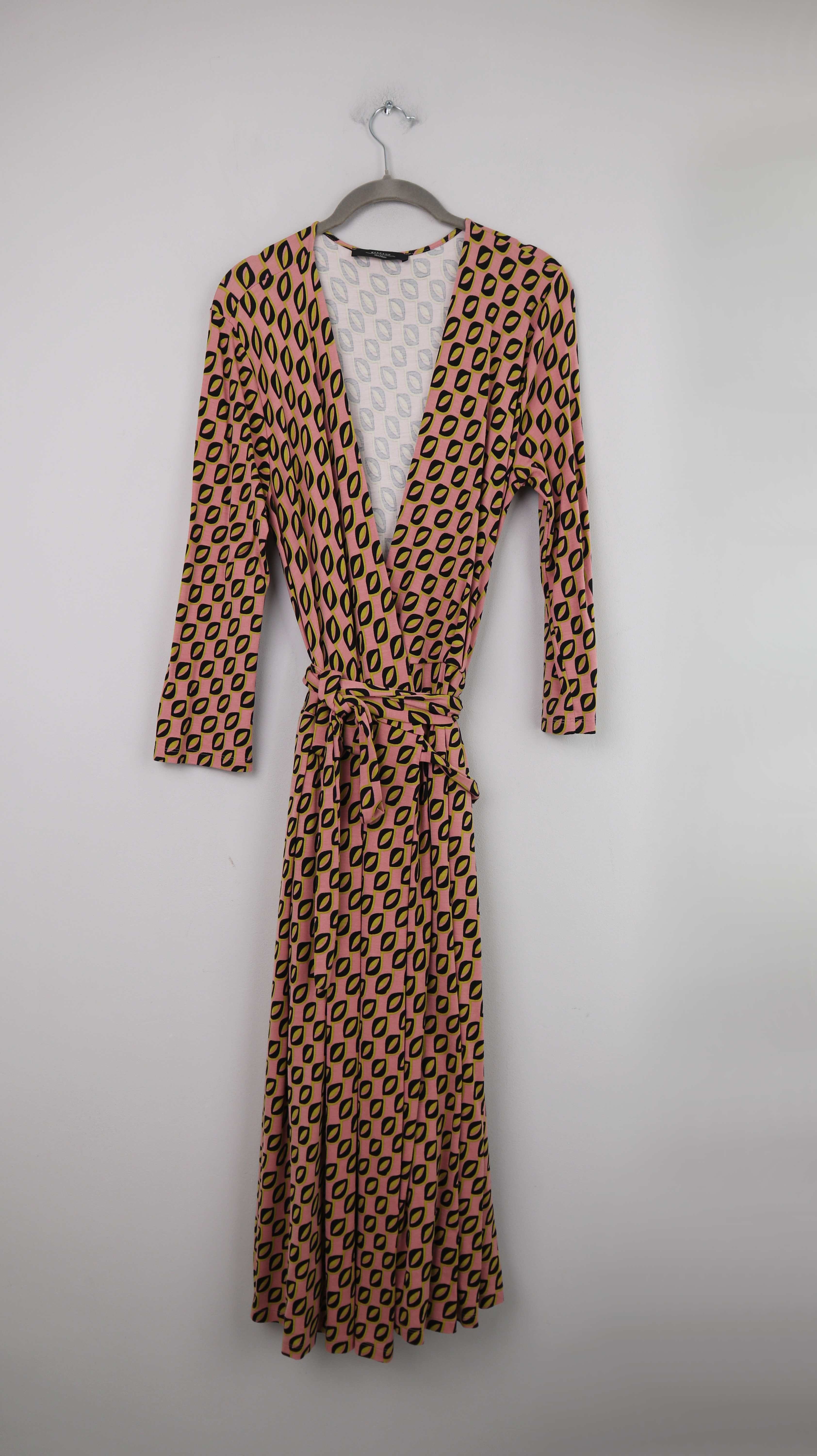 Max Mara Kleid Wickelkleid rosa grün schwarz 40 L Midi Midikleid geometrisch