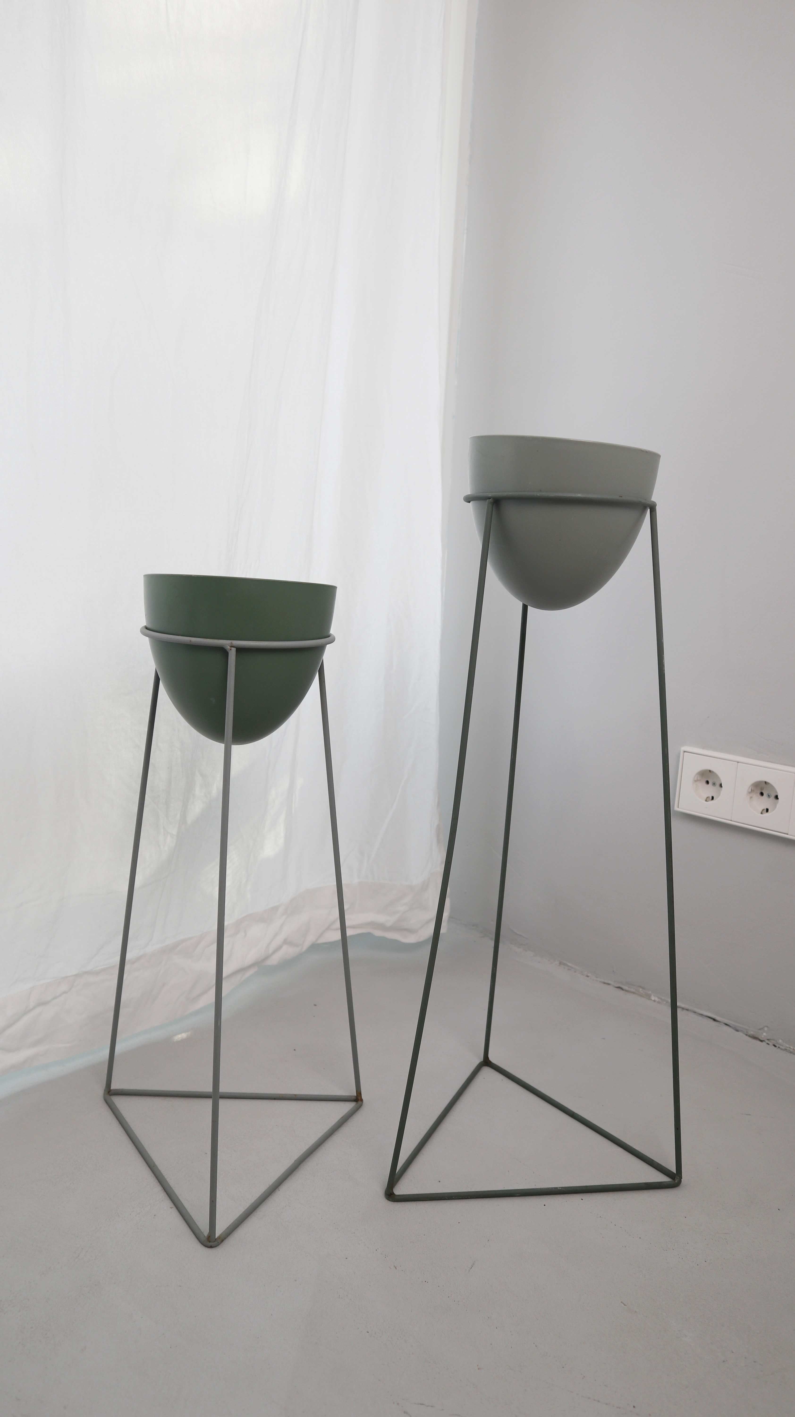 Blumenständer Blumenhalter Zwei Grün Geometrisch Blumentopf Set Metall Metallhalter