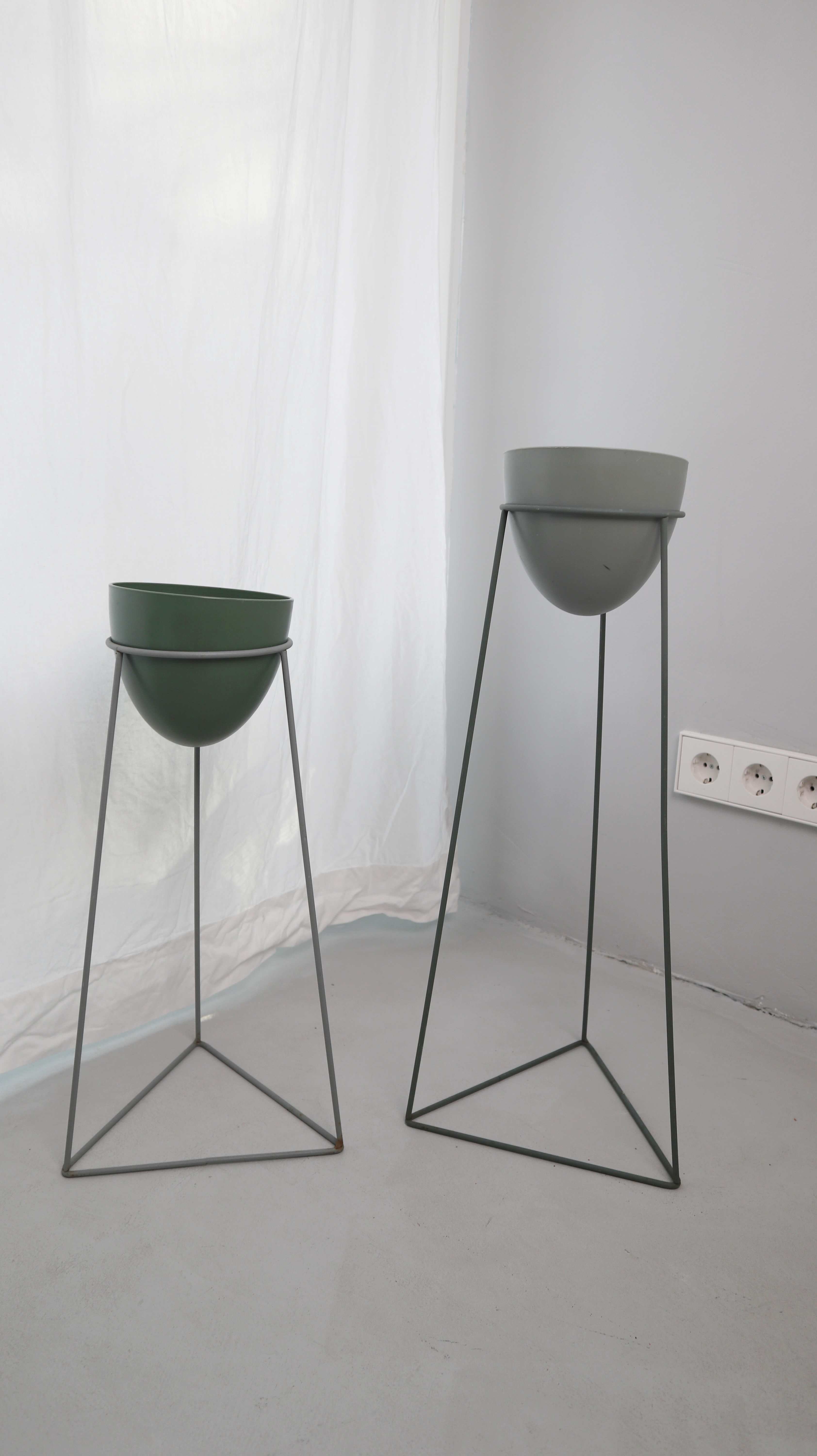 Blumenständer Blumenhalter Zwei Grün Geometrisch Blumentopf Set Metall Metallhalter