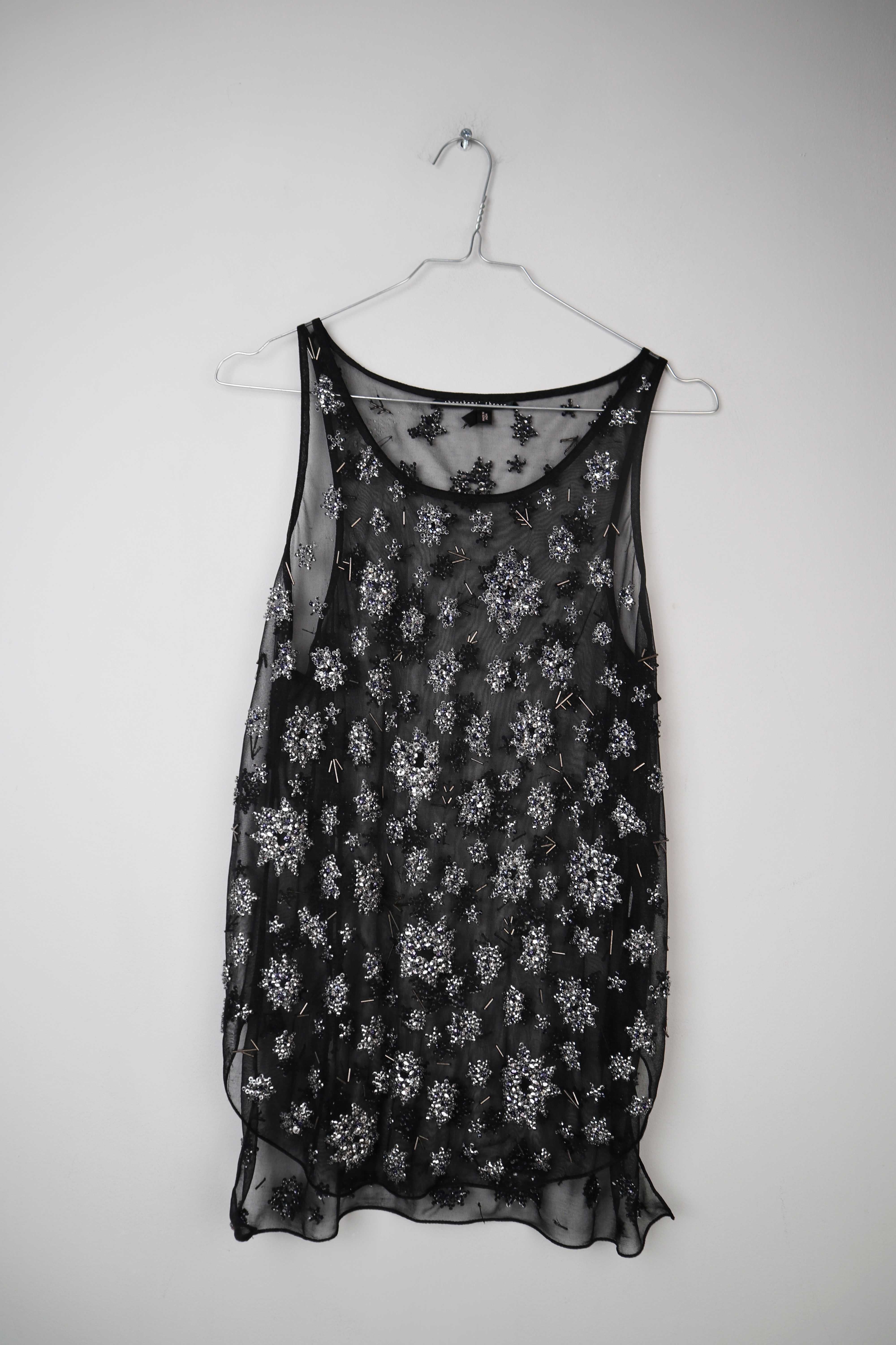 theyskens' theory 36 S Top schwarz bestickt Perlen Perlentop transparent