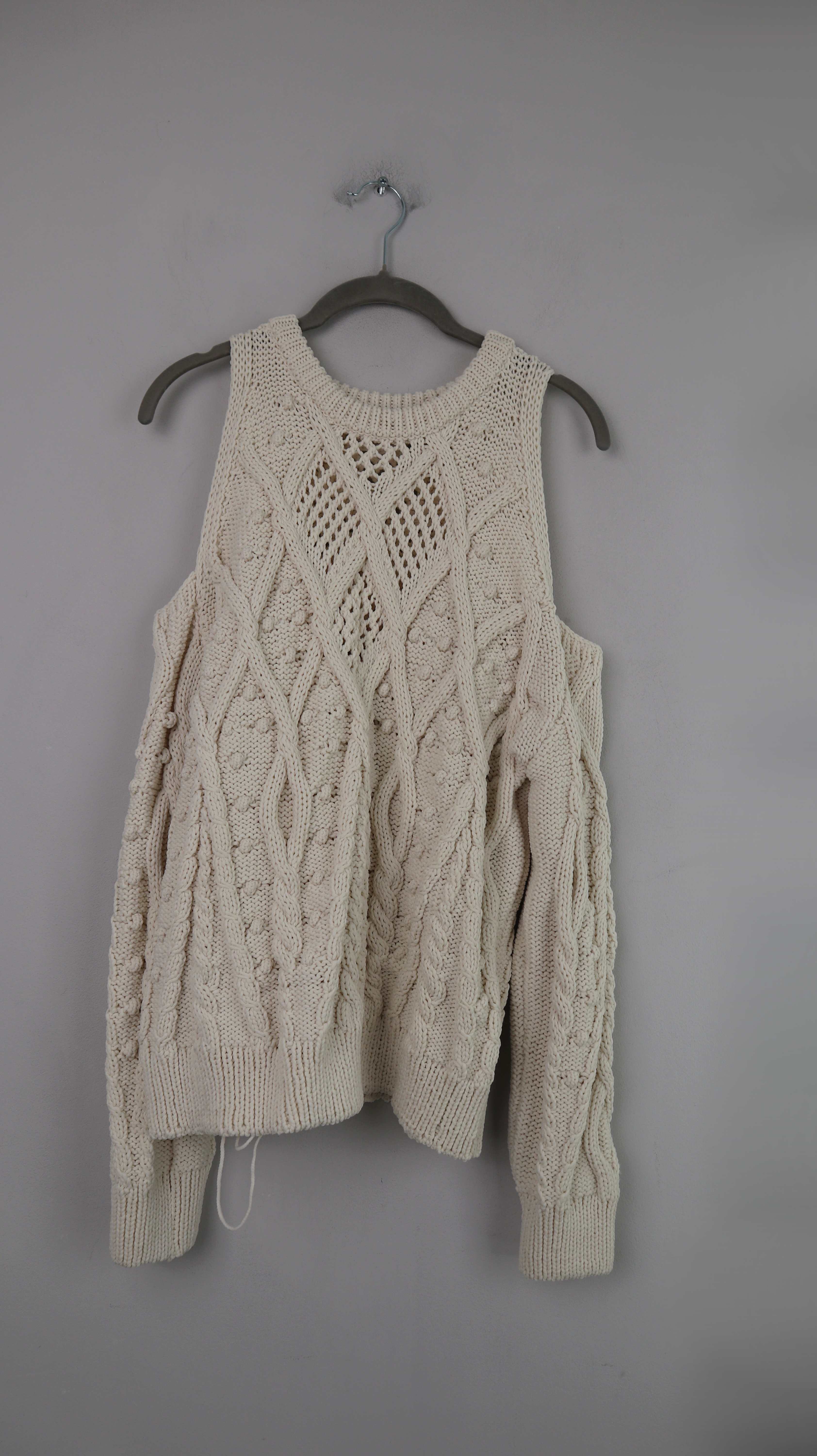 Zara Pullover Creme Beige 40 L Strickpullover Zopfmuster Schulterfrei