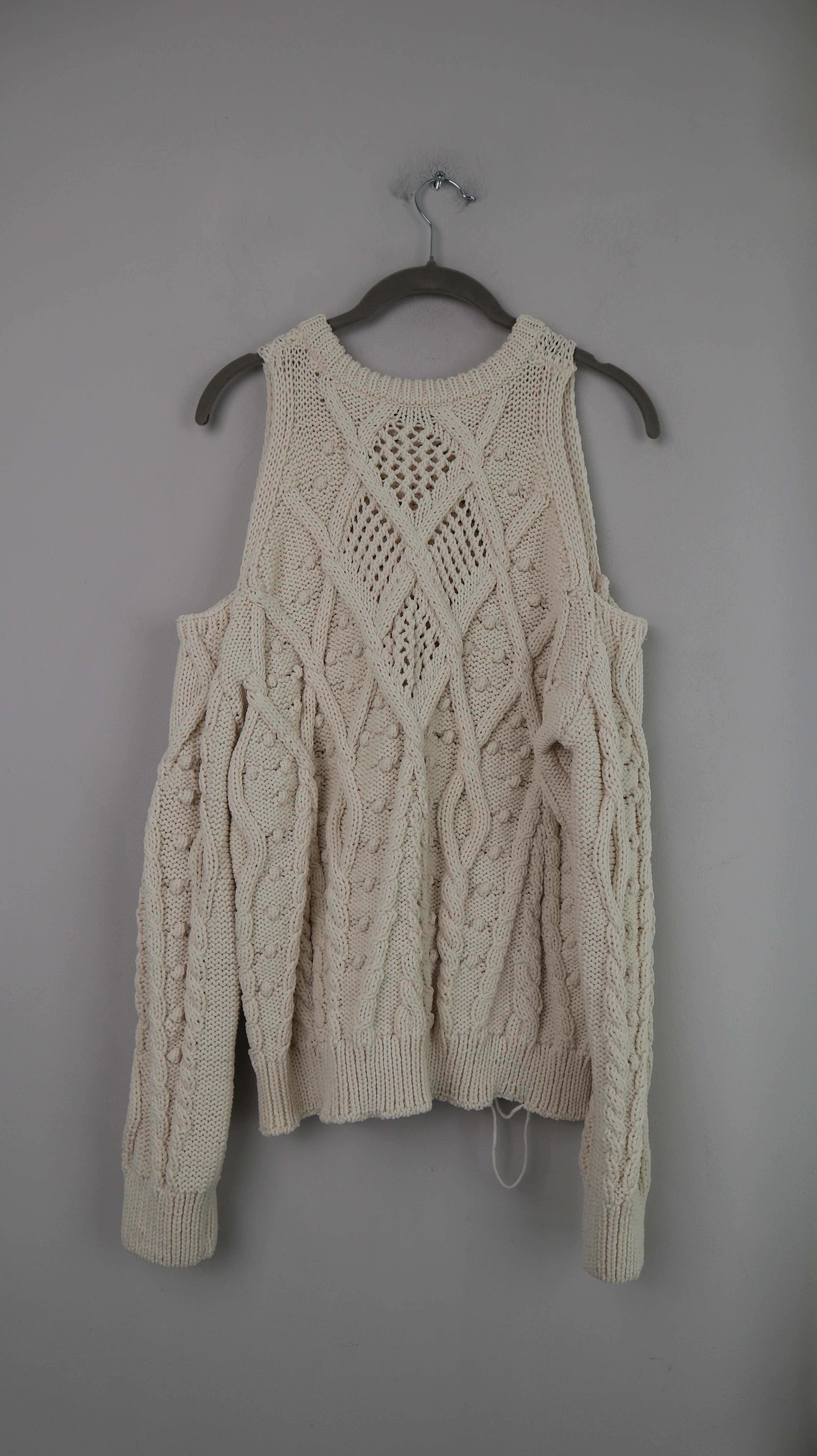 Zara Pullover Creme Beige 40 L Strickpullover Zopfmuster Schulterfrei