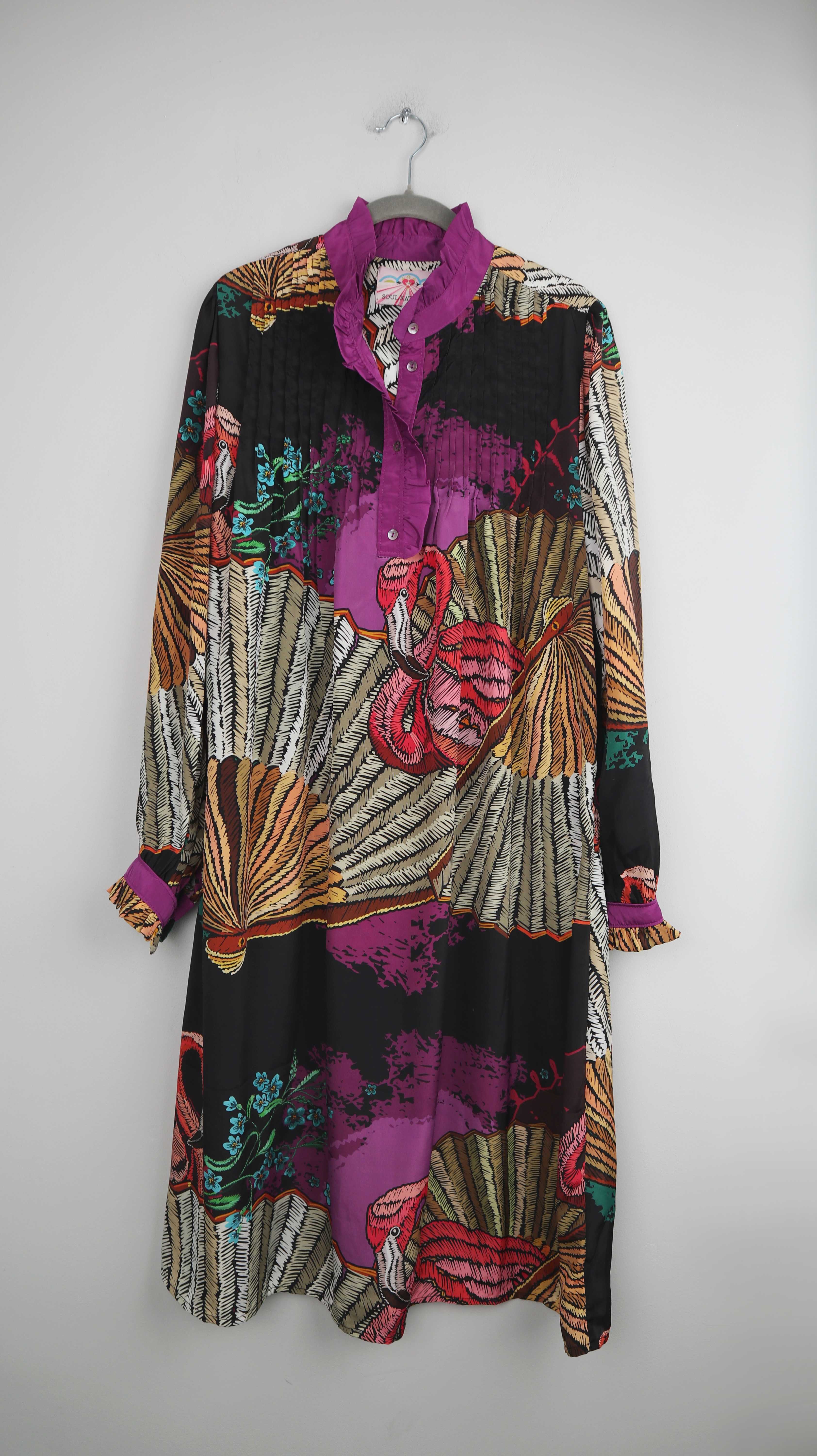 Soul Kathrine Kleid Maxikleid Maxi 40 L Bunt Sommerkleid Kleid Lila schwarz Flamingo