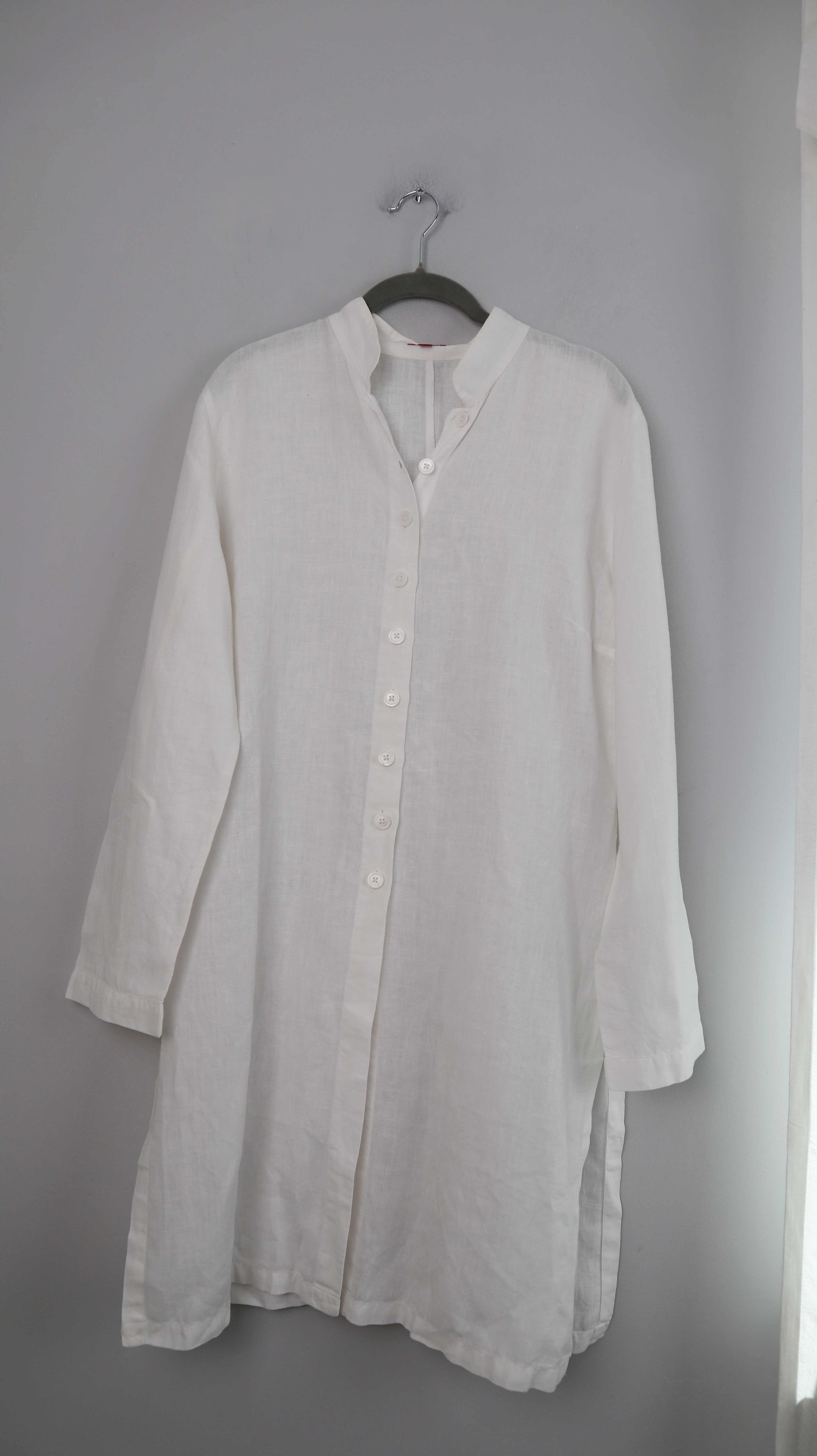 Nadine H. Leinenbluse Leinenhemd 38 M weiß Lang Shirt Midi Midikleid