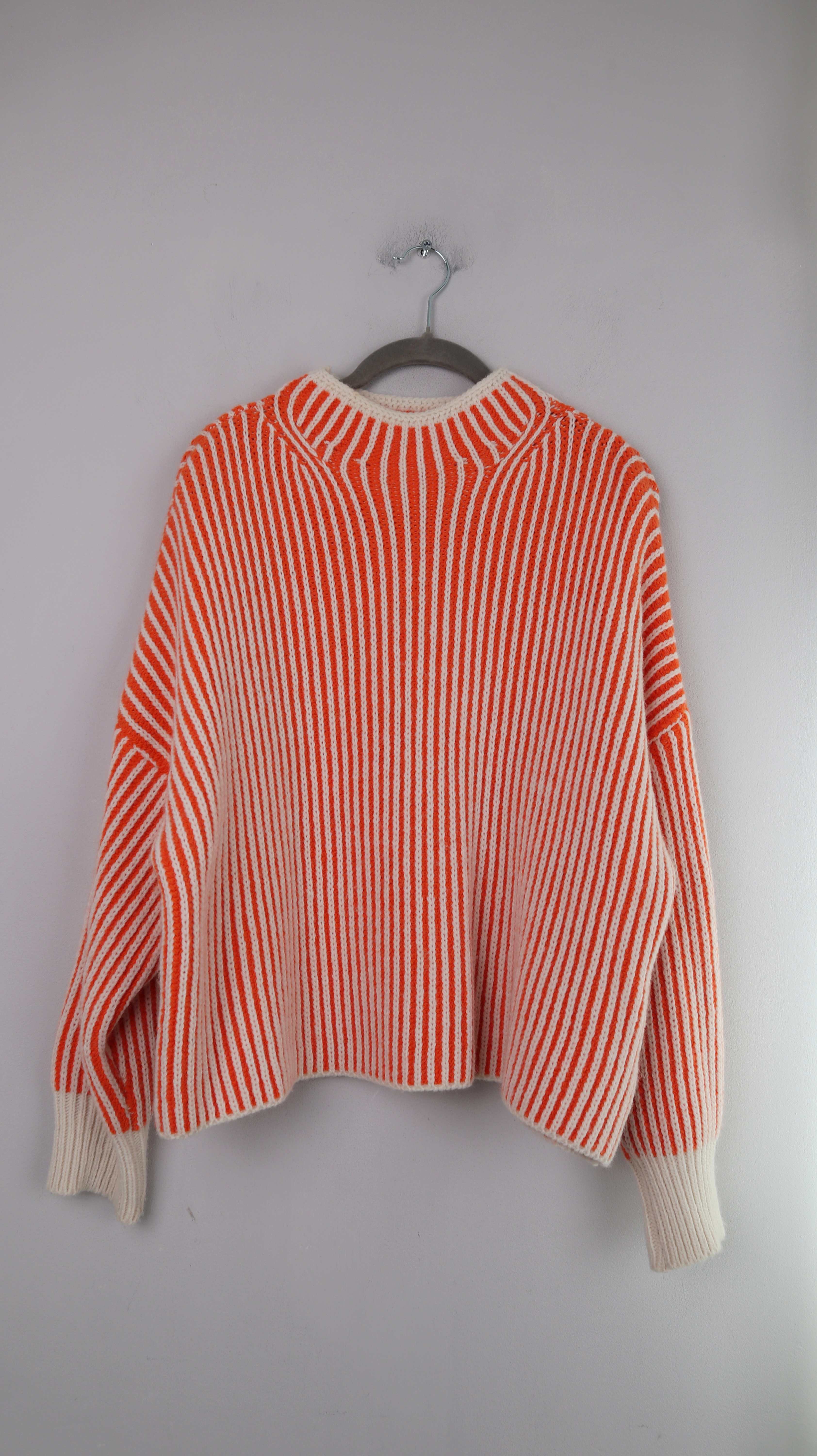 Selected Touch Pullover Orange Strickpullover Rollkragen gestreift weiß 38 M