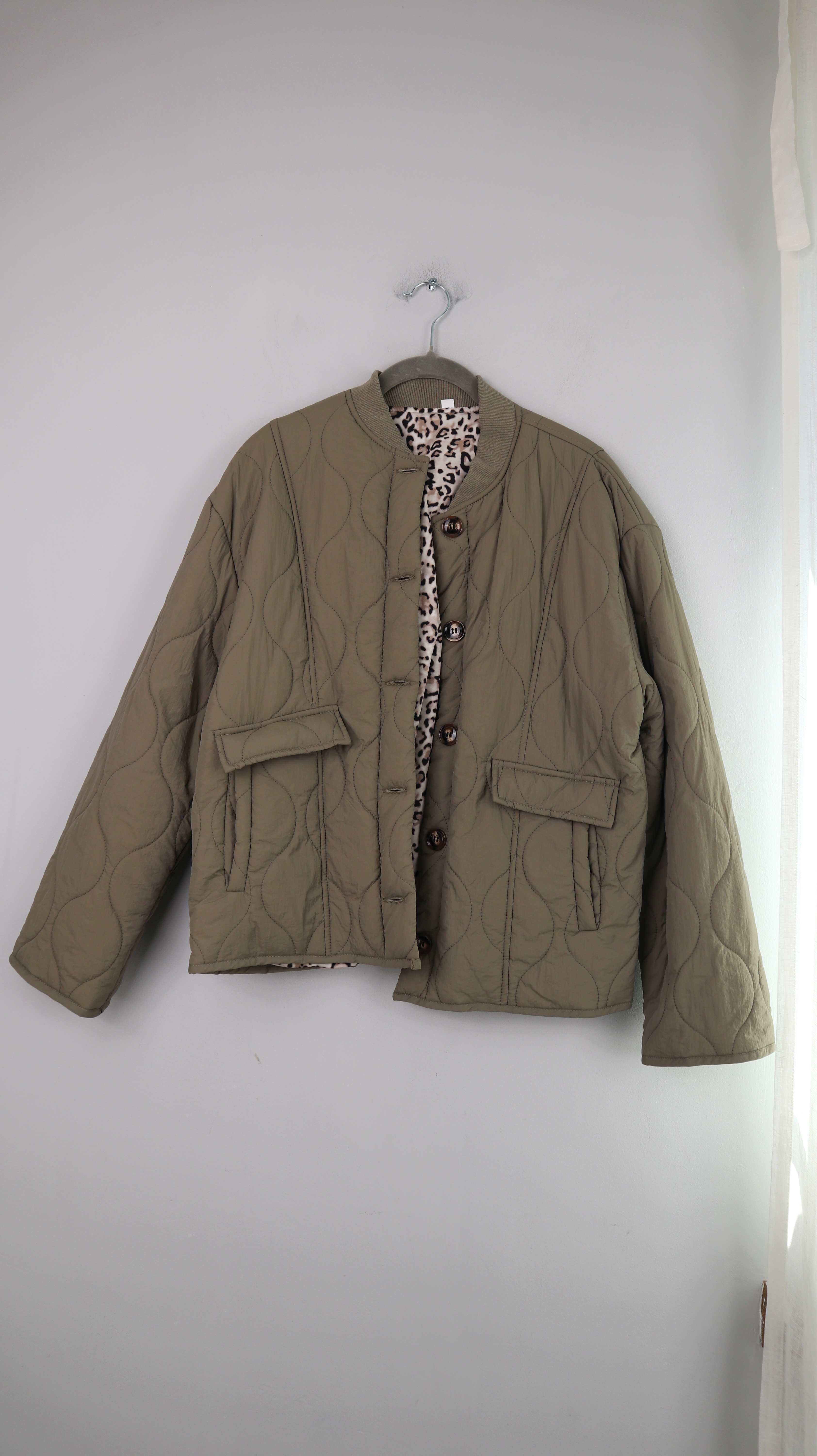 Steppjacke Grün Khaki 38 M basic Leo Leopardenmuster gesteppt