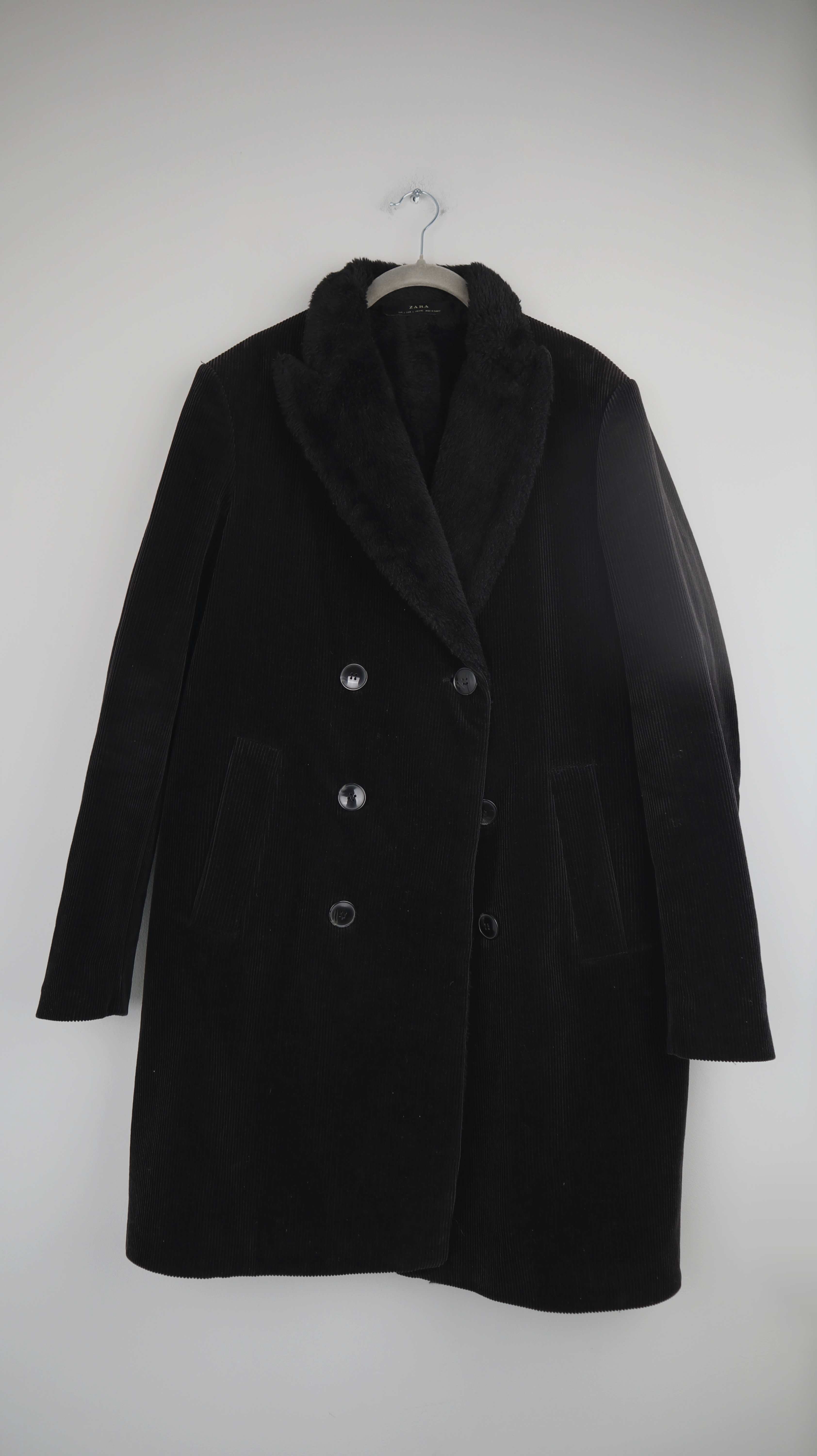 Zara Cordmantel L schwarz Mantel Jacke Cord Trenchcoat Cabanmantel