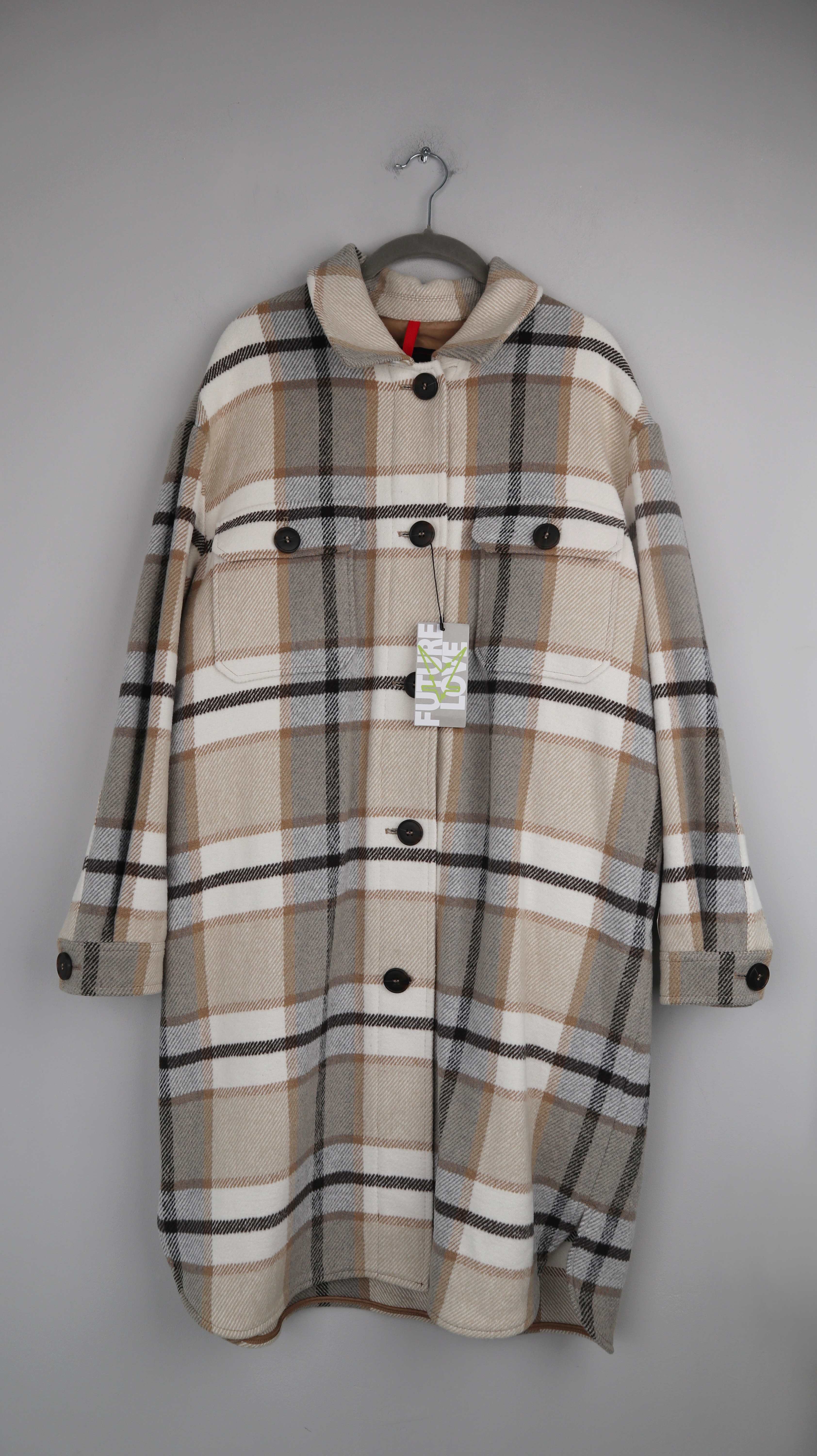 Fuchs Schmitt Jacke Neu Mantel kariert Creme 42 Beige Hemdjacke