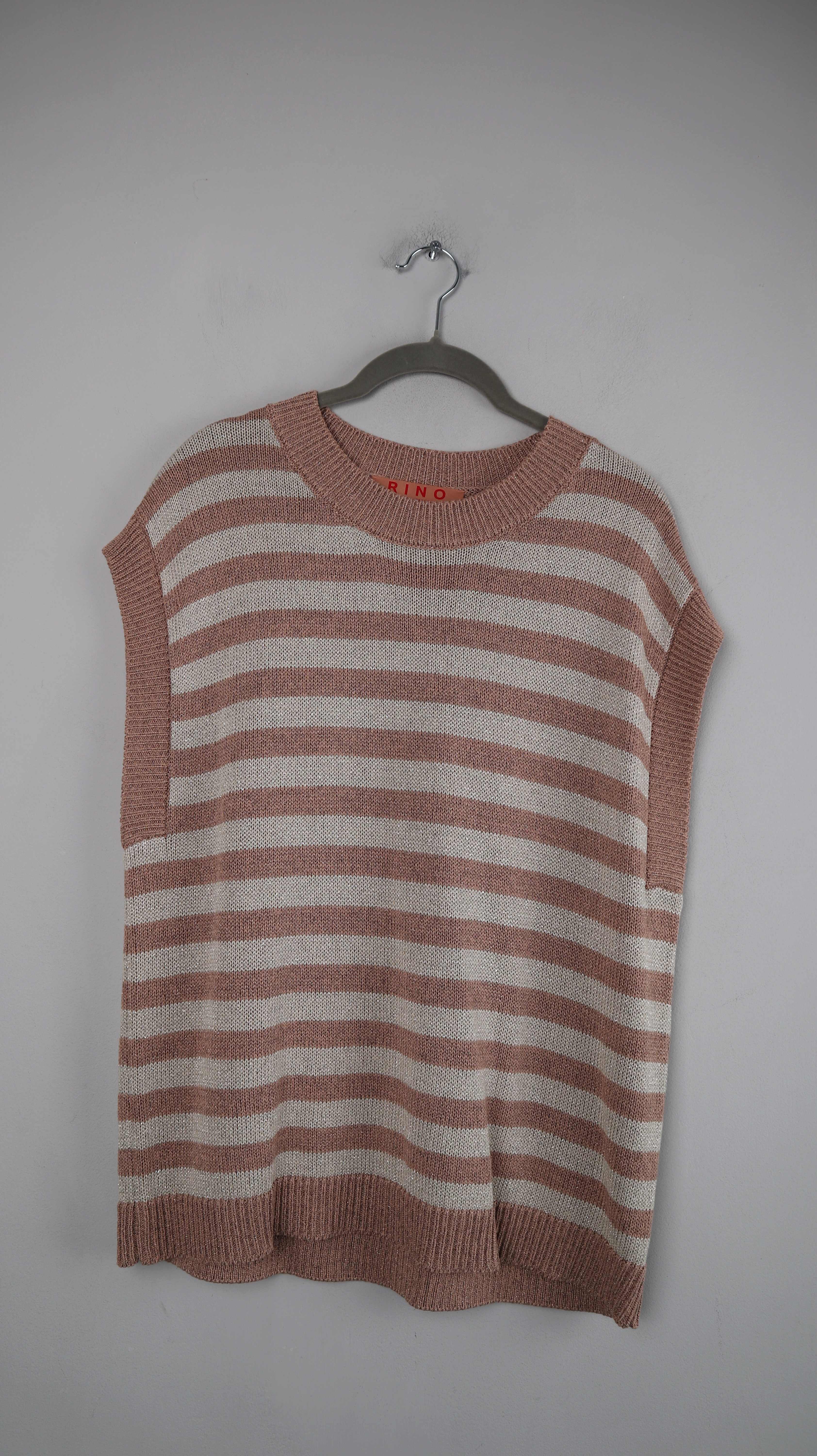 Rino & Pelle Shirt XXL Top gestreift Glitzer braun Silber 40 L off shoulder