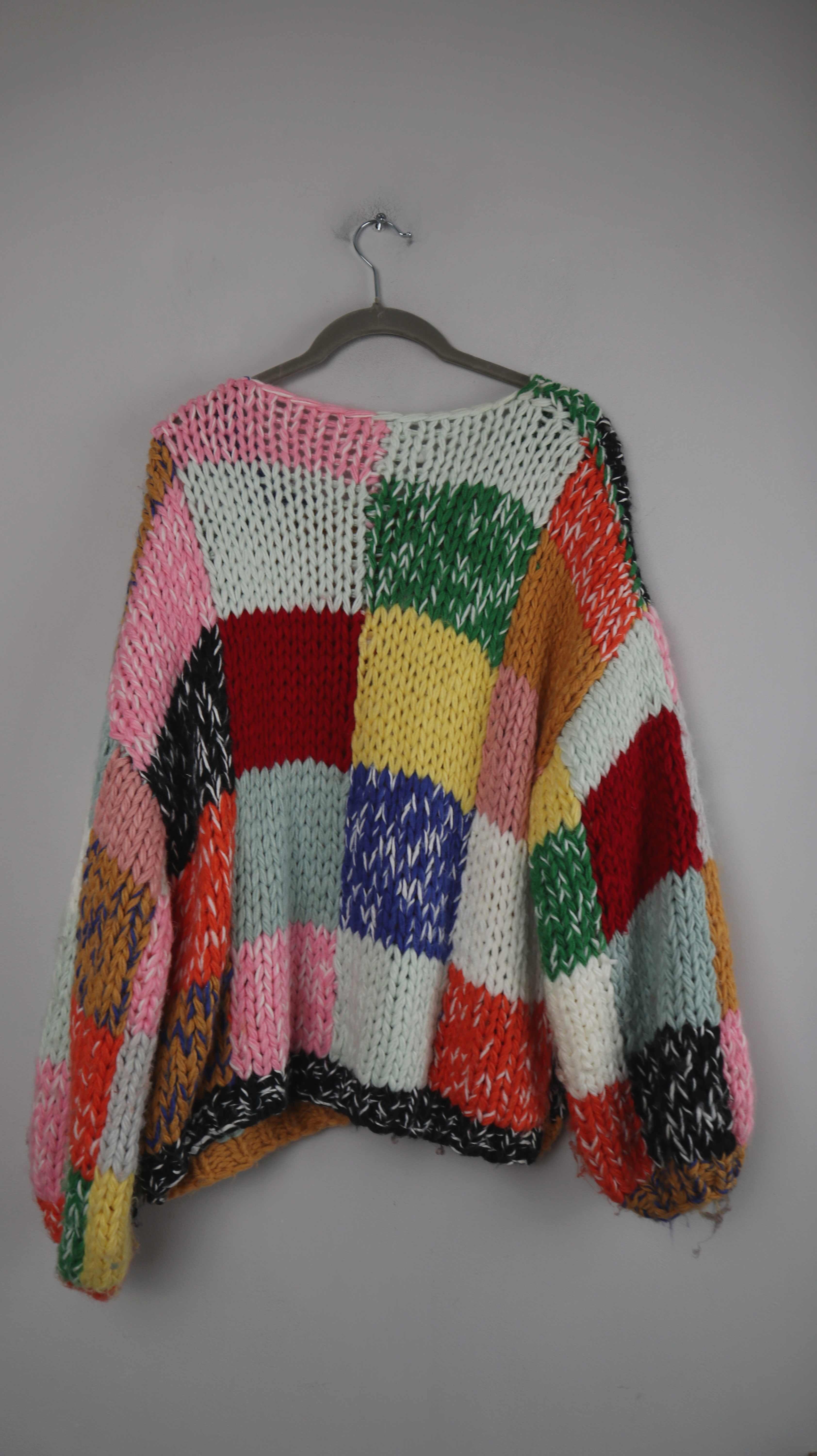 En Creme Pullover Sweater bunt Strickpullover gestrickt kariert 38 M / L