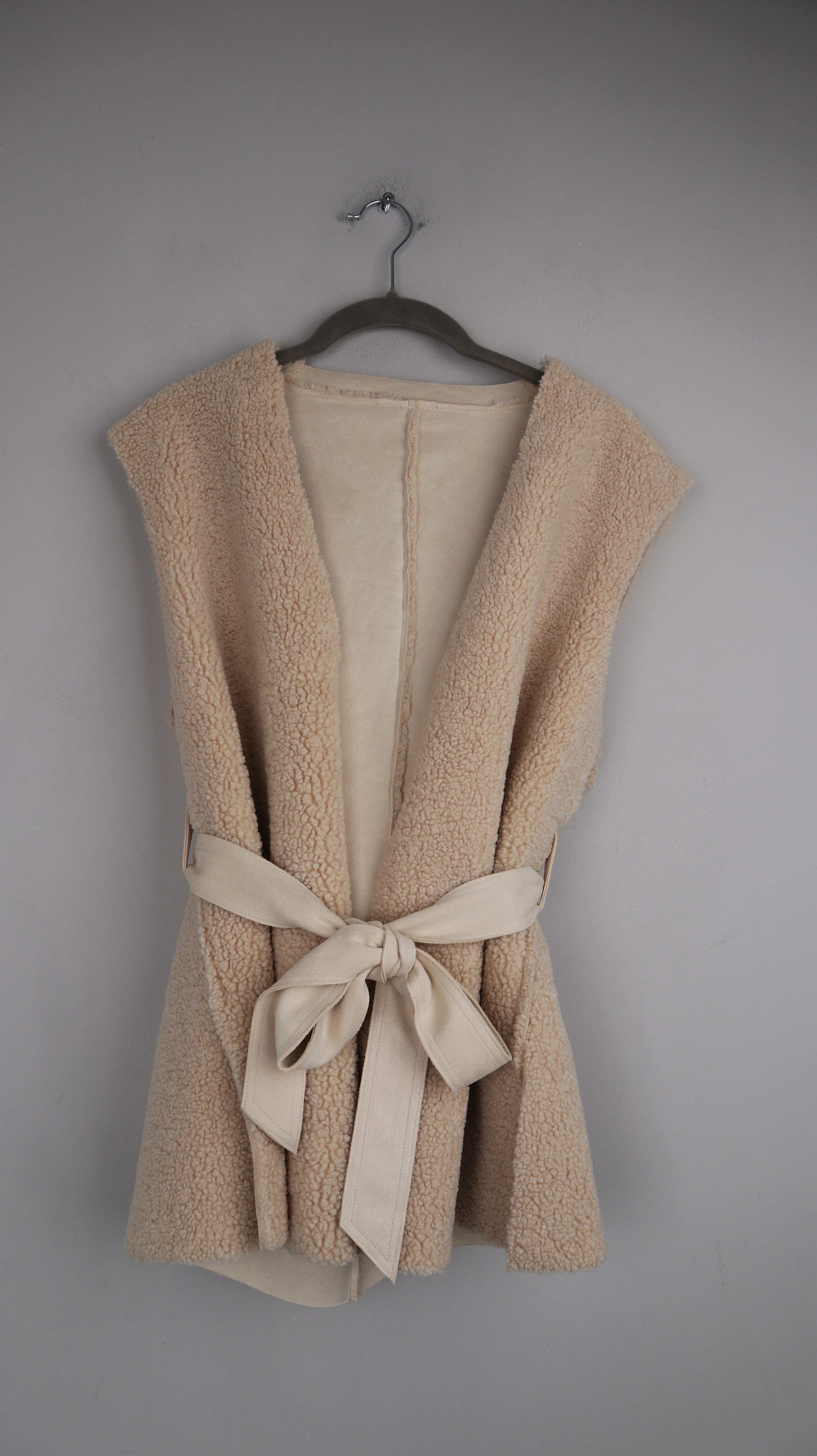 Weste Creme Fell Wendeweste Beige Gürtel Cardigan 40 L Teddy