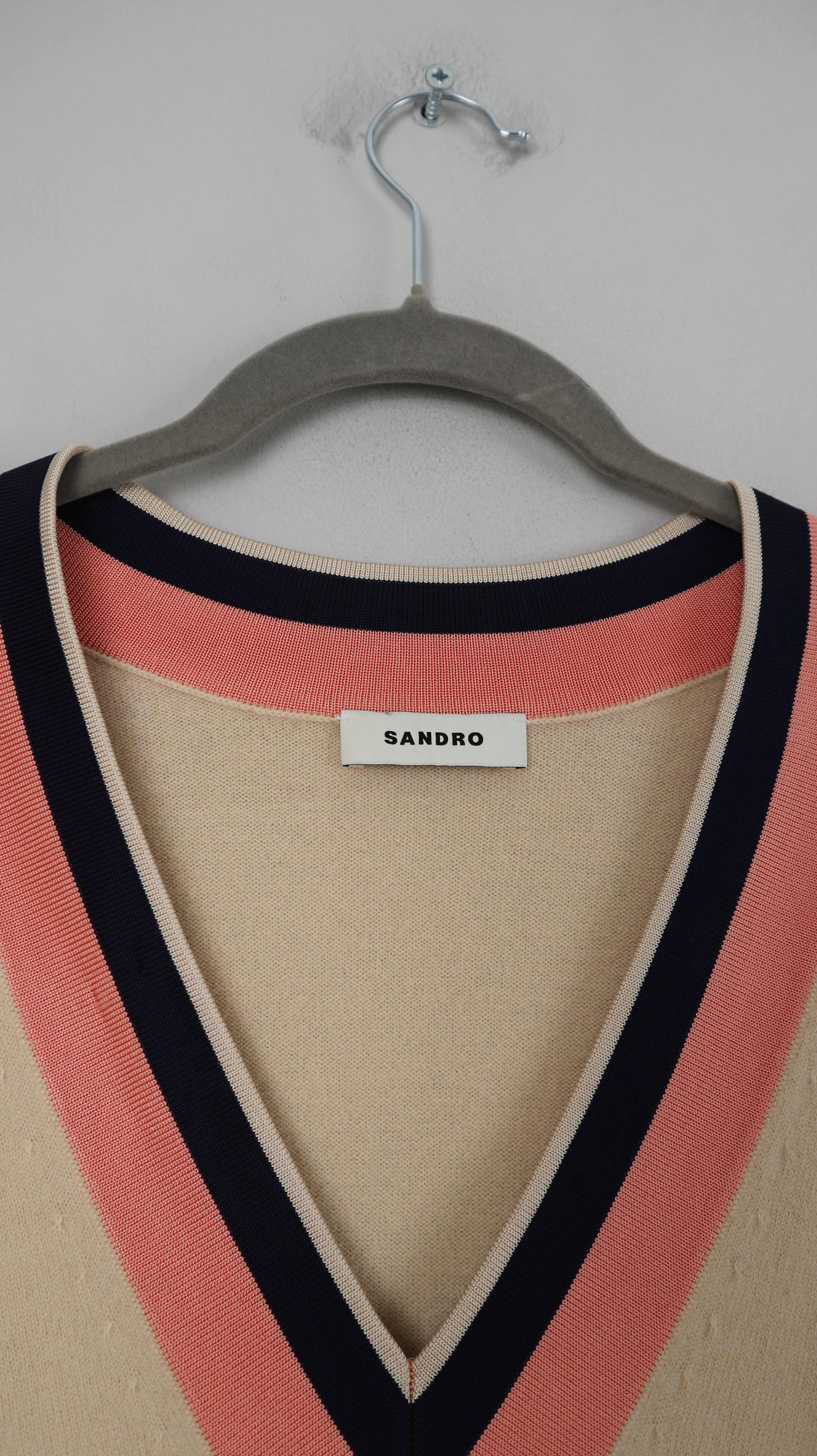 Sandro Pullover Creme Beige Wolle Kaschmir 36 S 38 M BV-Ausschnitt Wollpullover