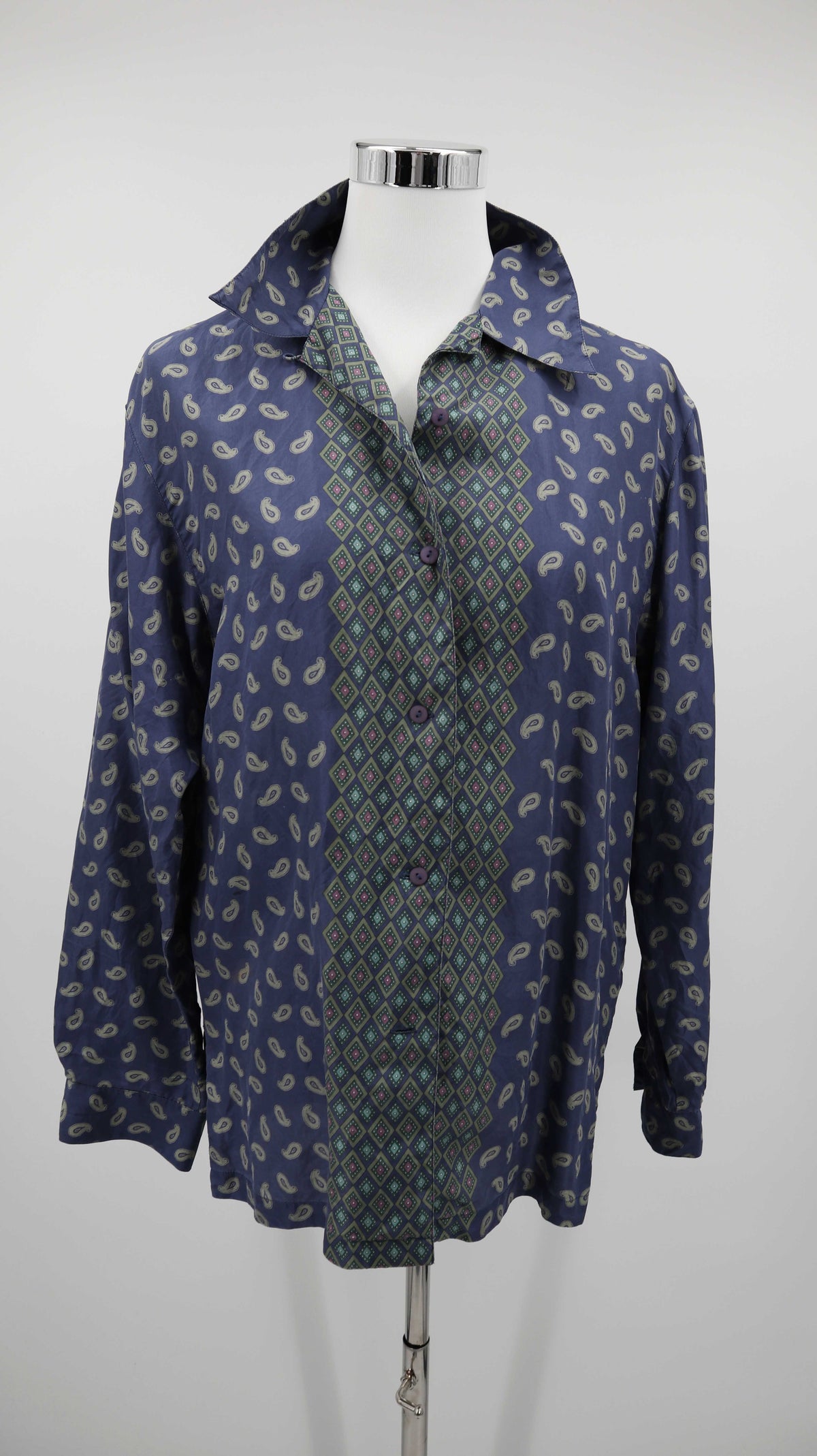 True Vintage Bluse blau Seide 38 M Seidenbluse Seide Paisley
