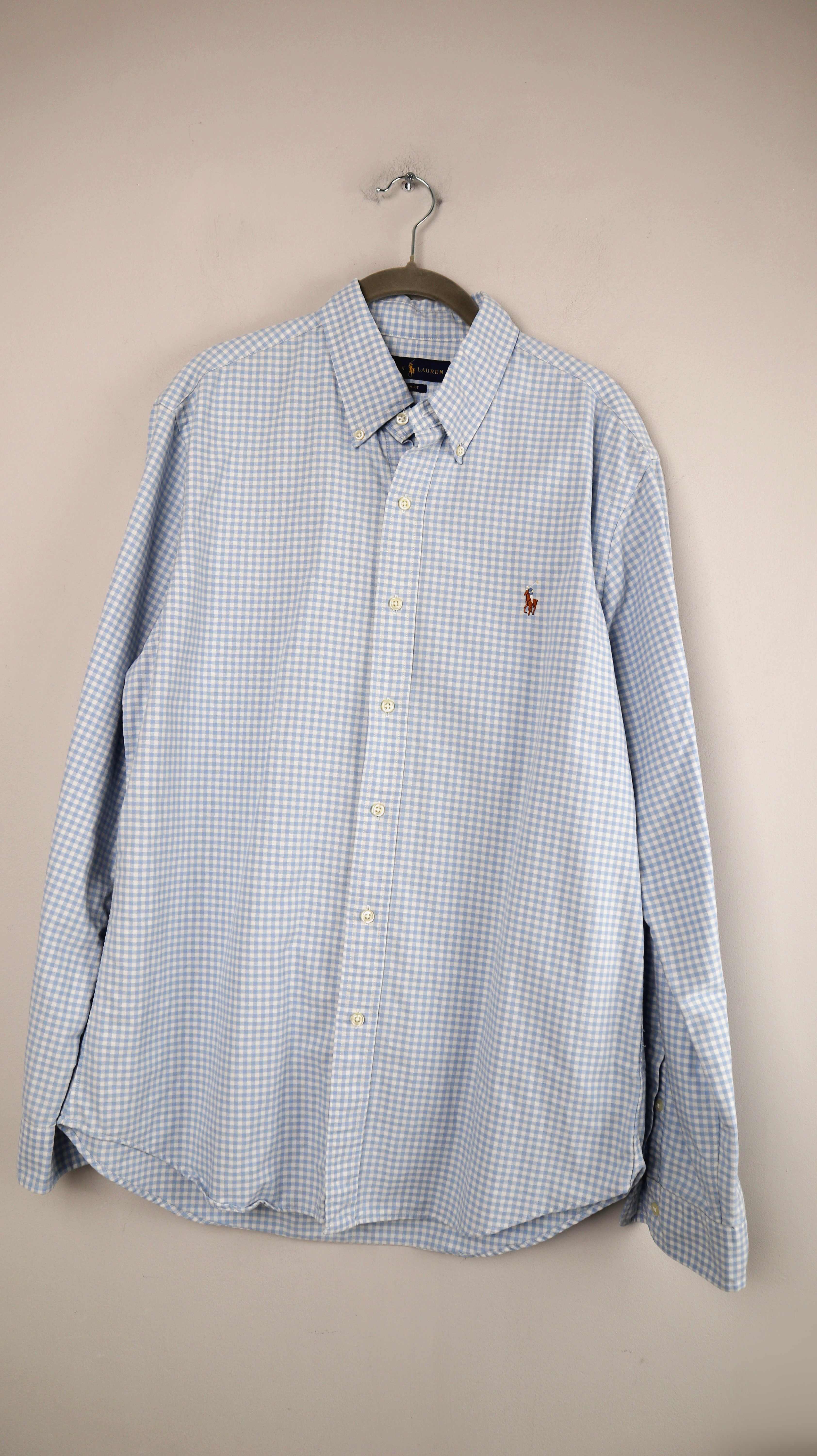 Polo Ralph Lauren Hemd Shirt kariert blau weiß L slim fit kleinkariert