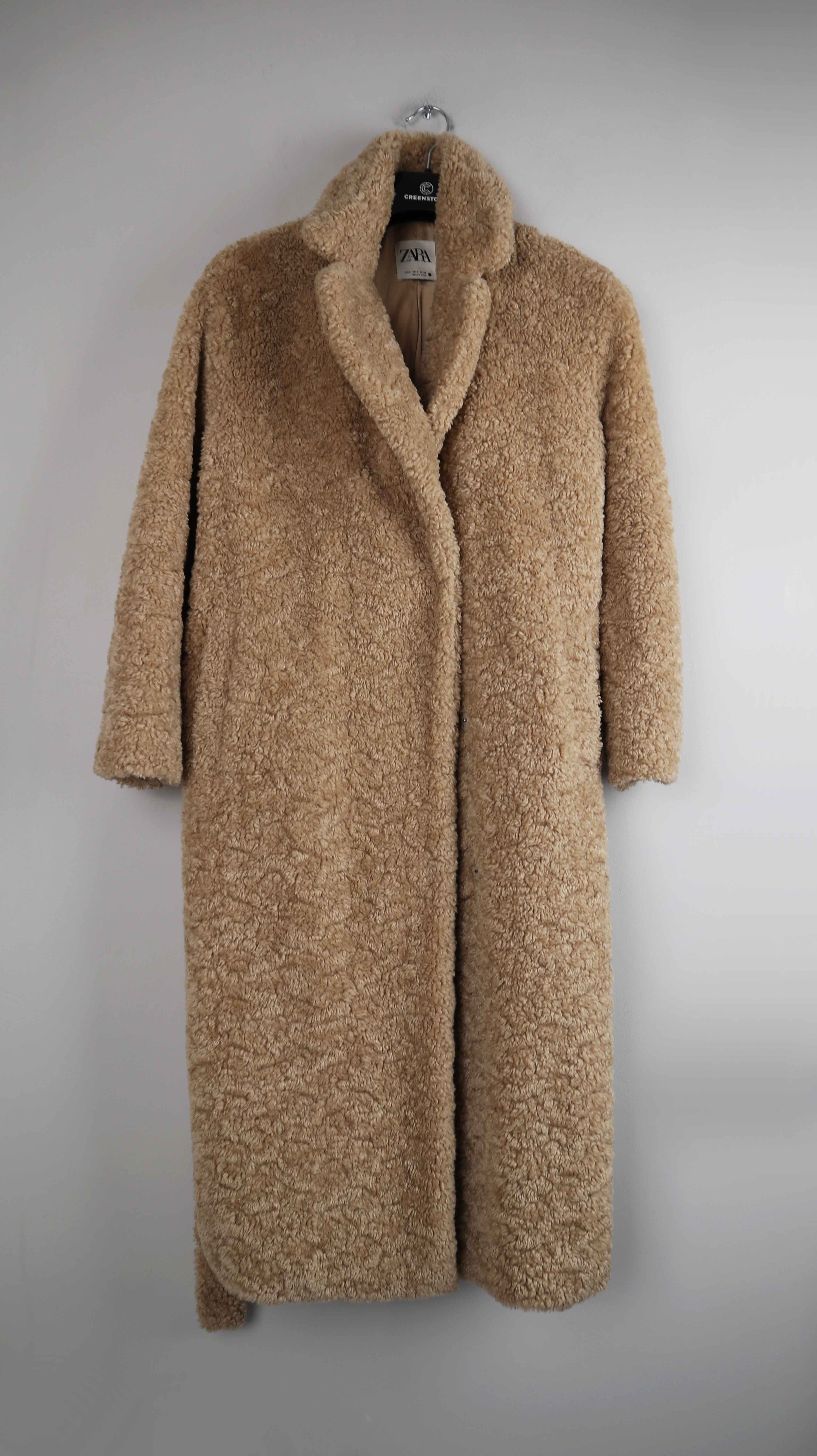 Zara Mantel braun beige Teddy Teddymantel 36 S Fellmantel