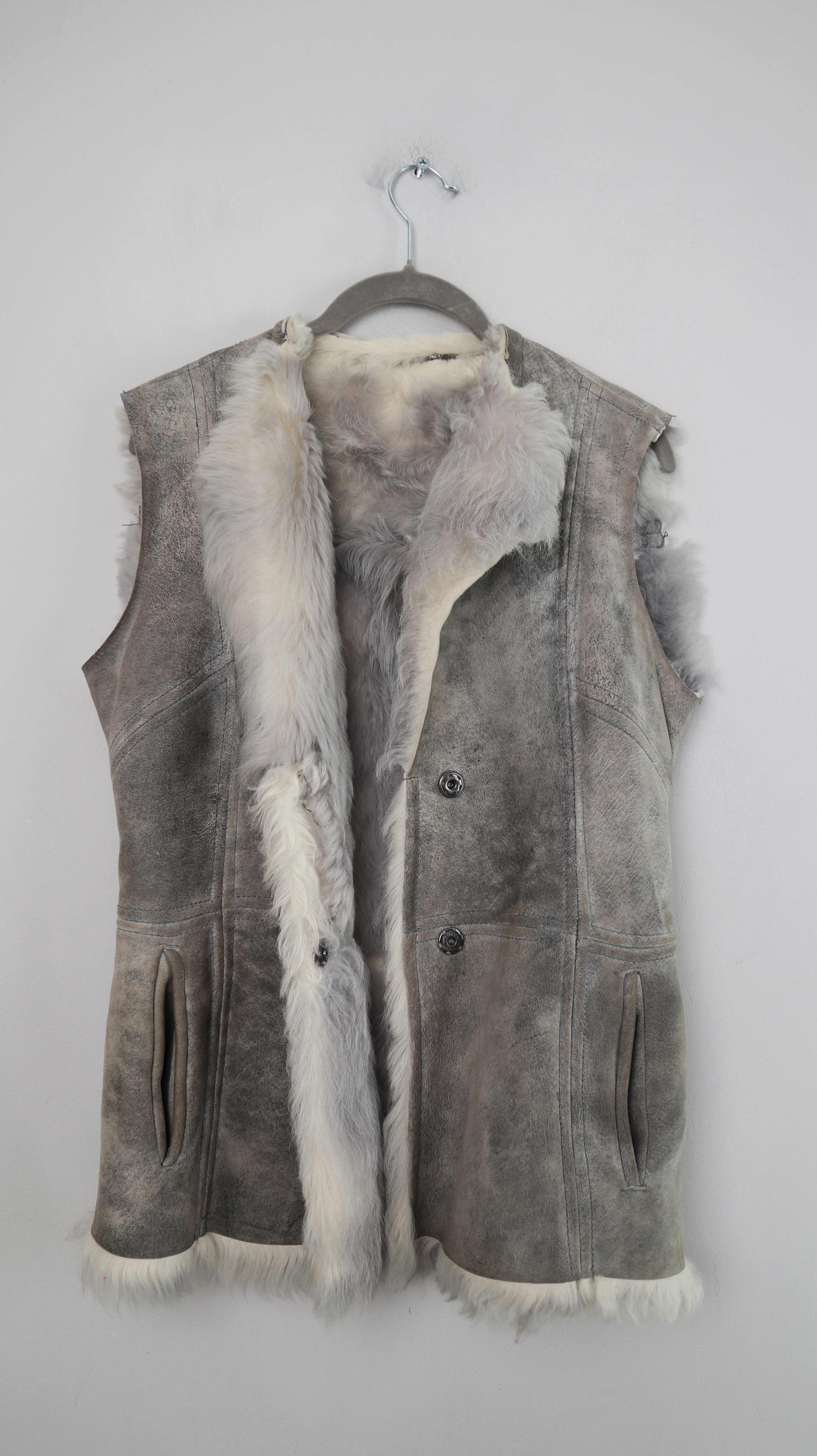 Lammfellweste Grau Lammfell Leder Lederweste 38 M gefüttert