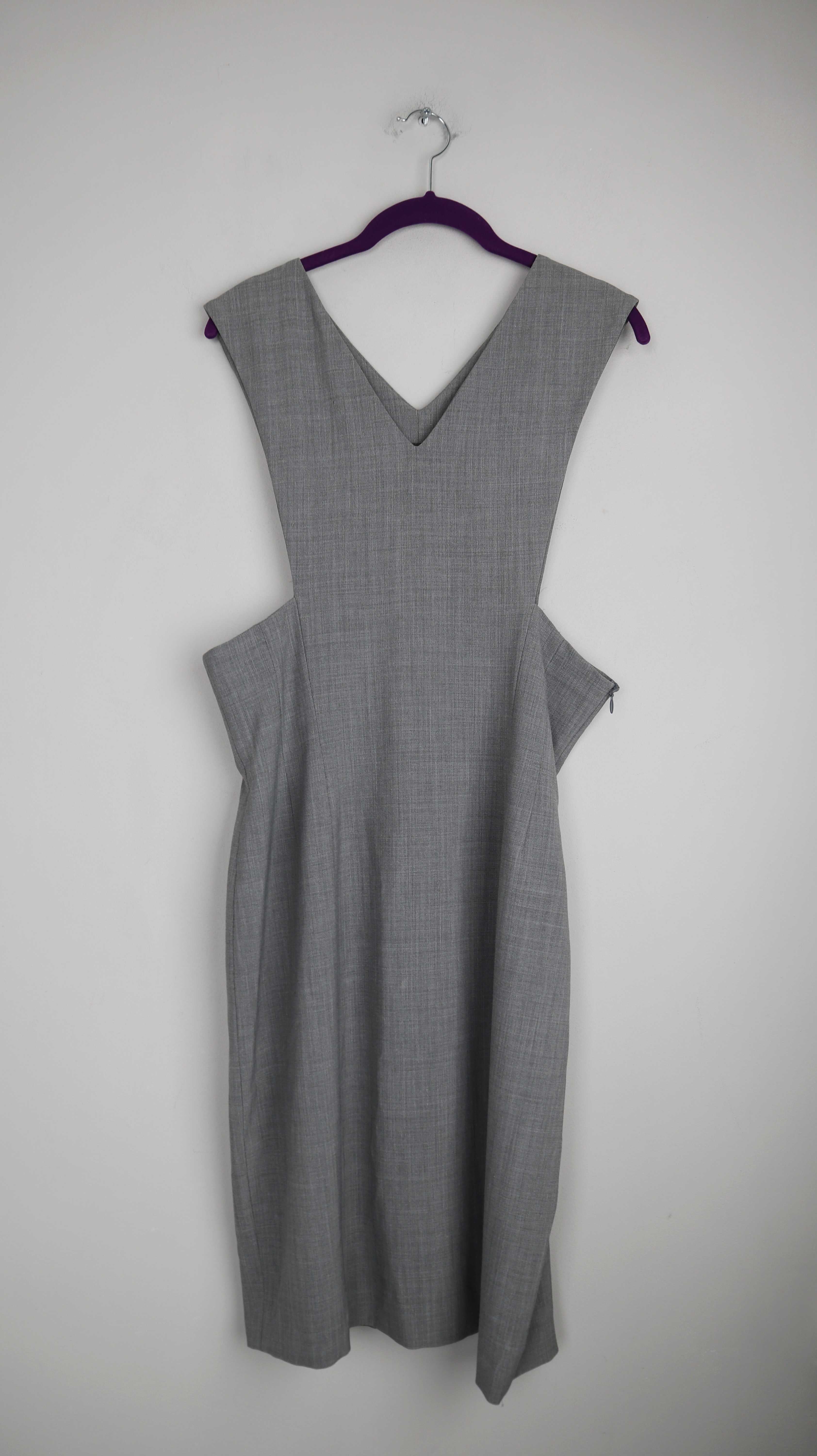 Hirsch Stretch true Vintage Kleid grau Midi Midikleid Etuikleid V-Ausschnitt