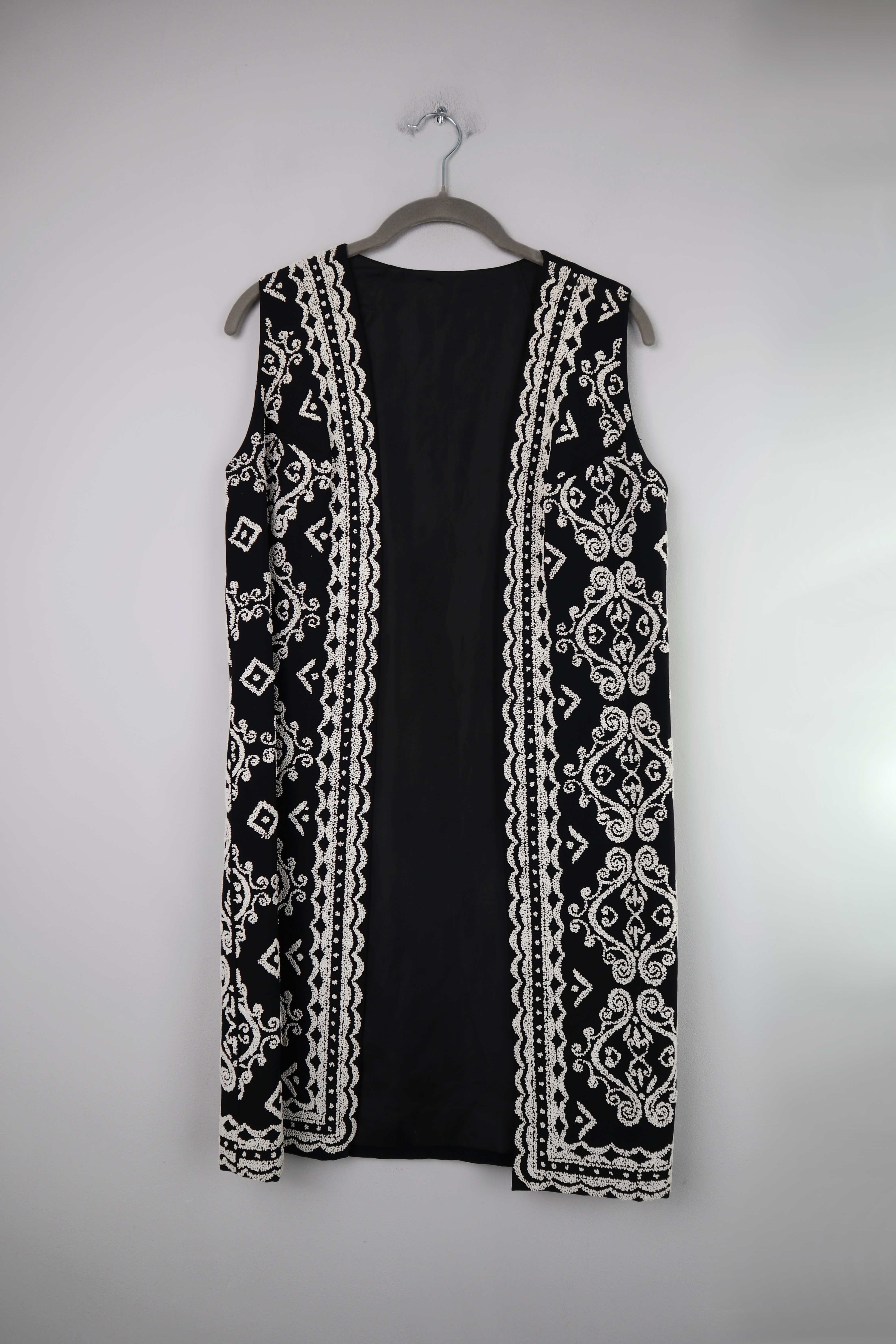 Weste lang schwarz Weiß bestickt Oberteil Perlen Hippie 38 M Bohemian