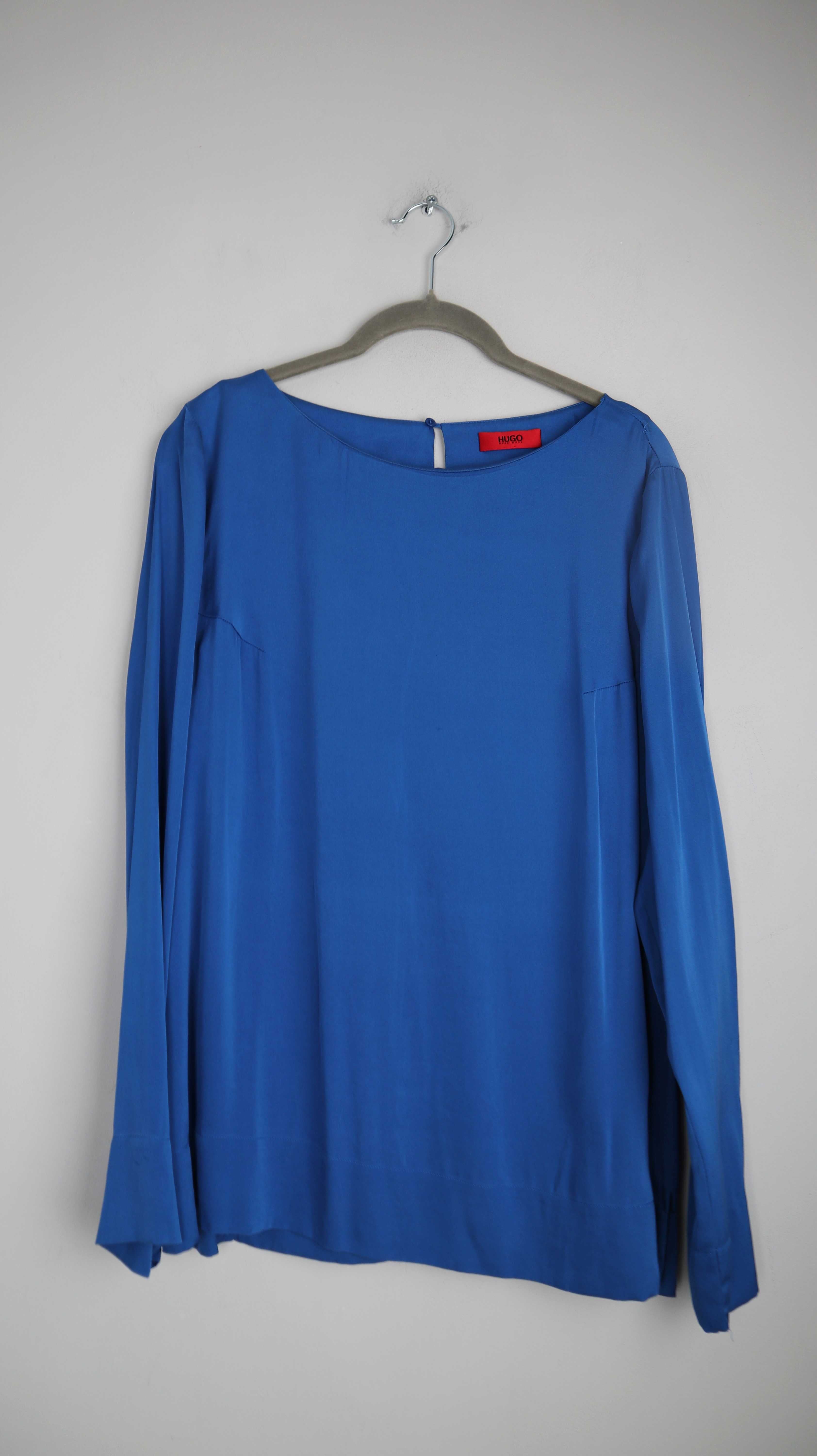 Hugo Boss Bluse Blau Seidenbluse Langarm 38 M Seide Marineblau