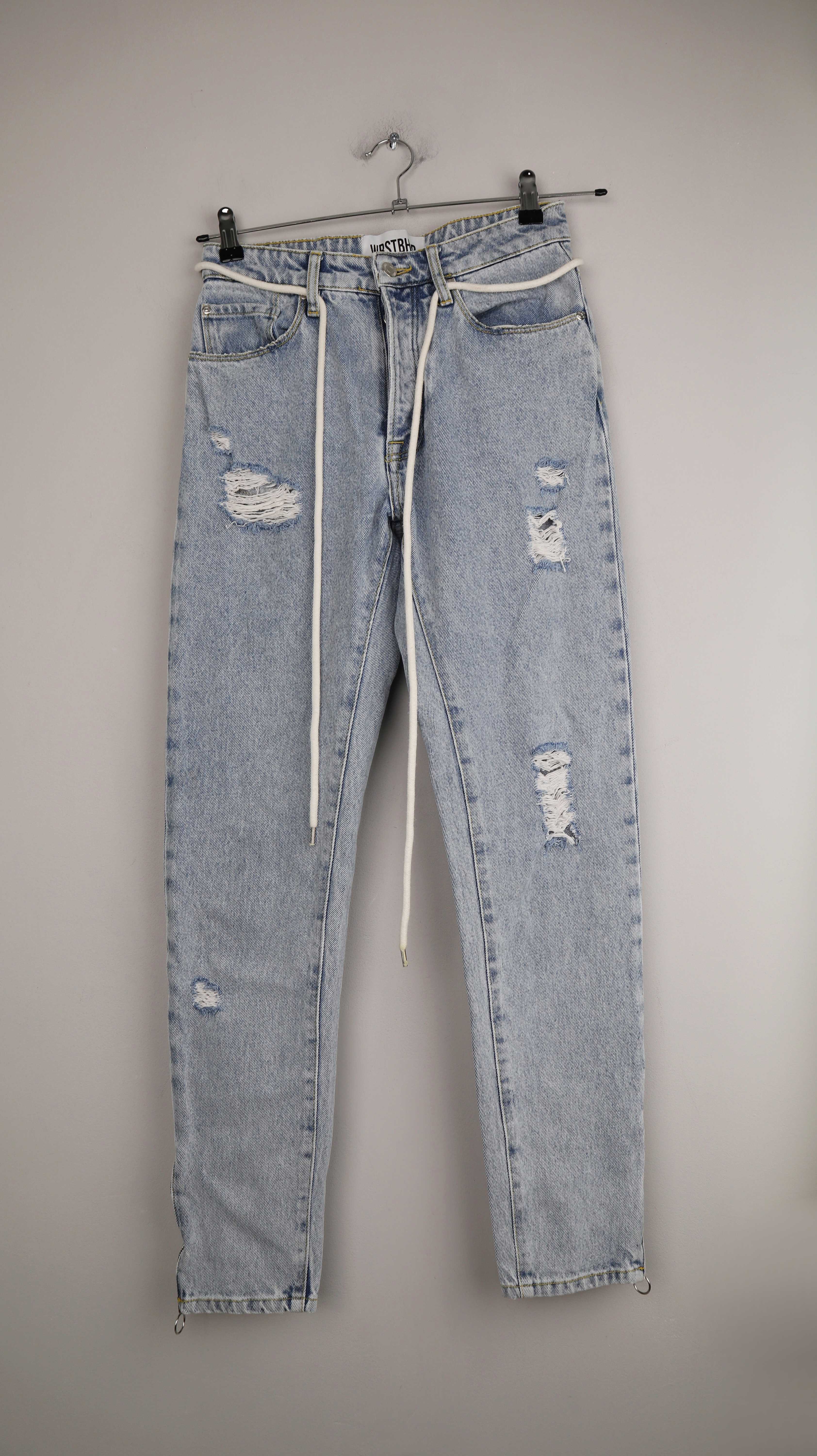 WRSTBHVR Jeans Hose 27 blau denim ripped high waist 36 S