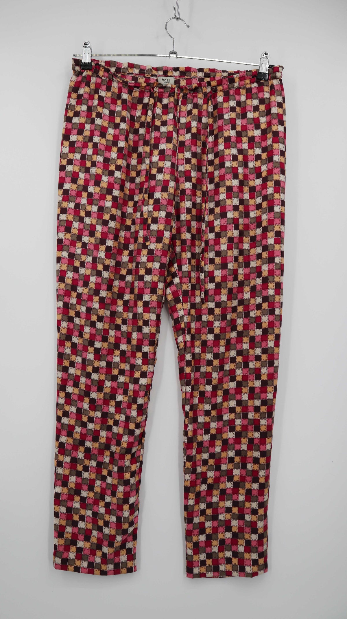 Hoss Intropia Hose rot kariert Seide Seidenhose 40 L Stoffhose