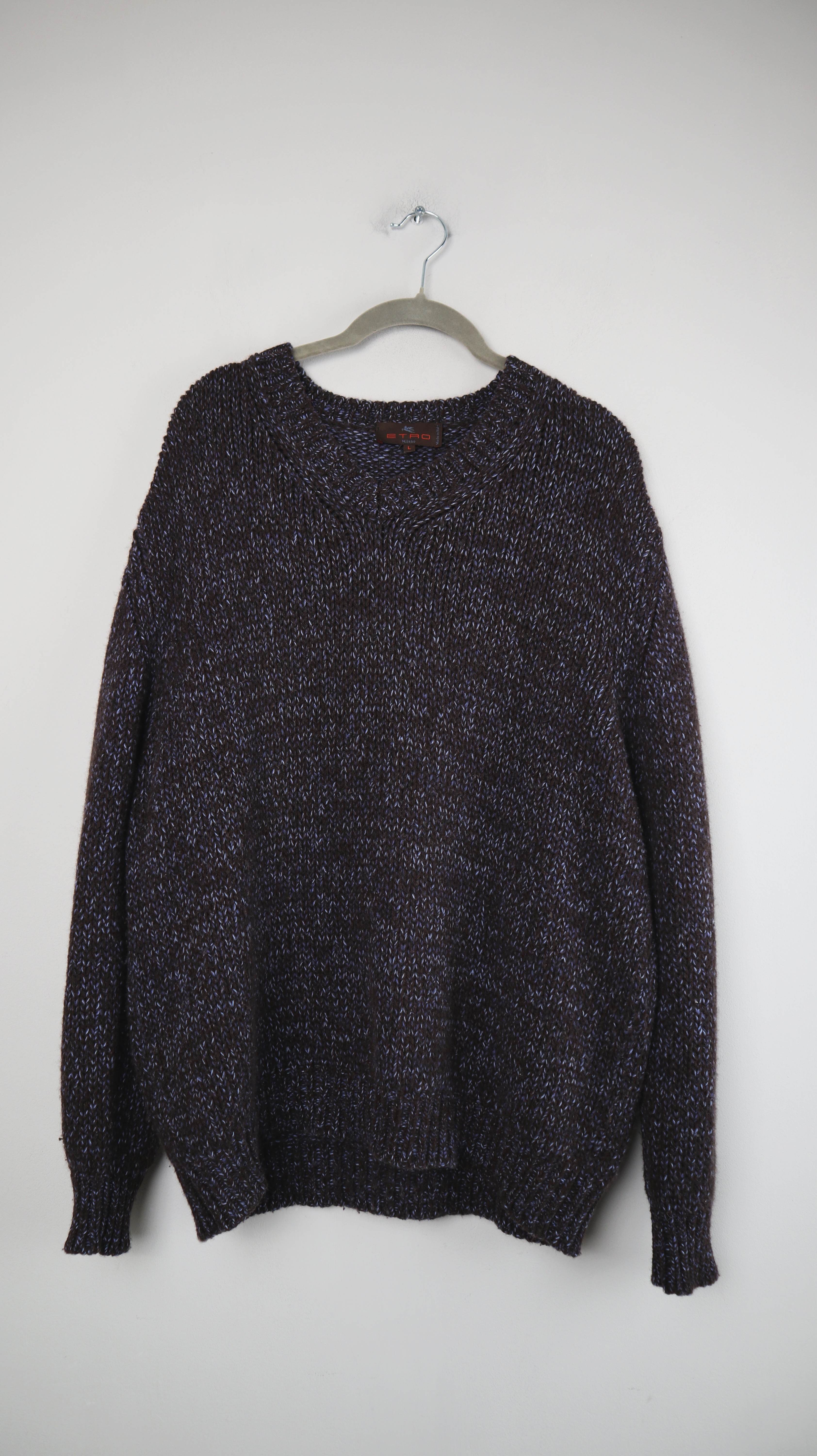 Etro Pullover L Strickpullover V-Ausschnitt Merinowolle Cashmere gestrickt
